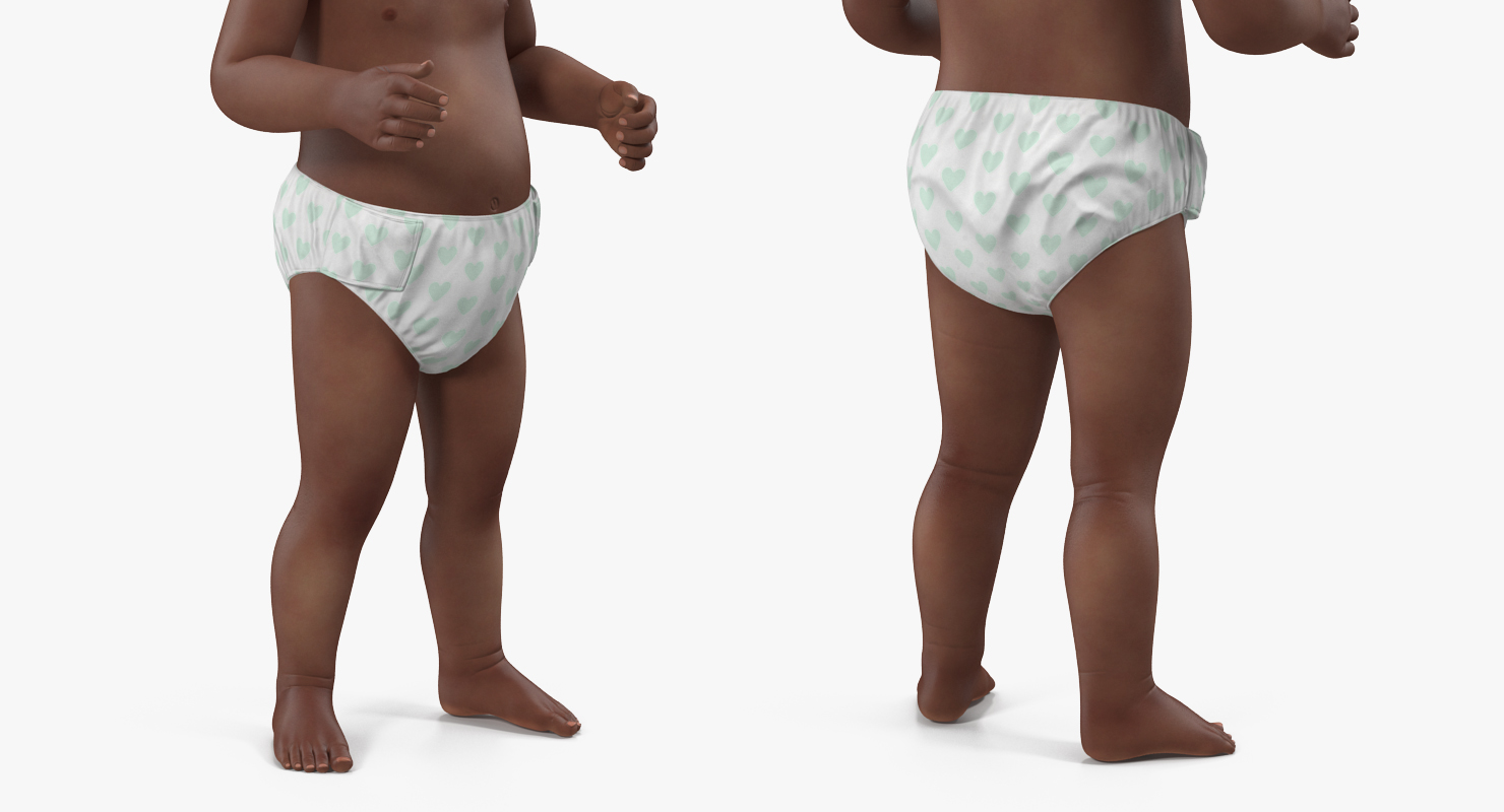 African American Baby Standing with Fur 3D model