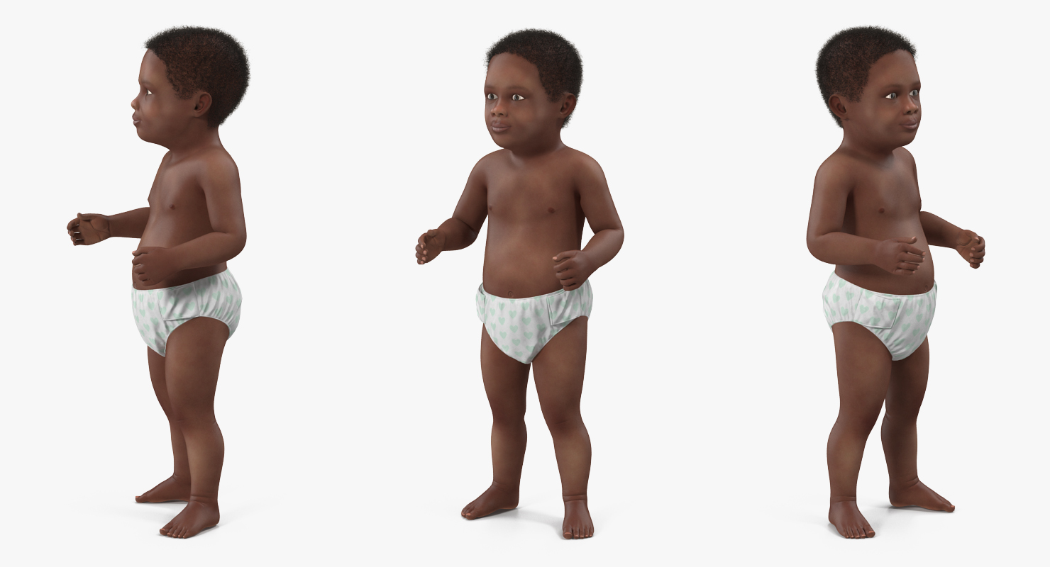 African American Baby Standing with Fur 3D model