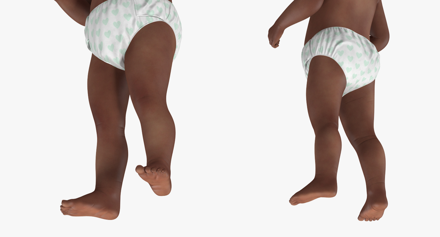 African American Baby Standing with Fur 3D model