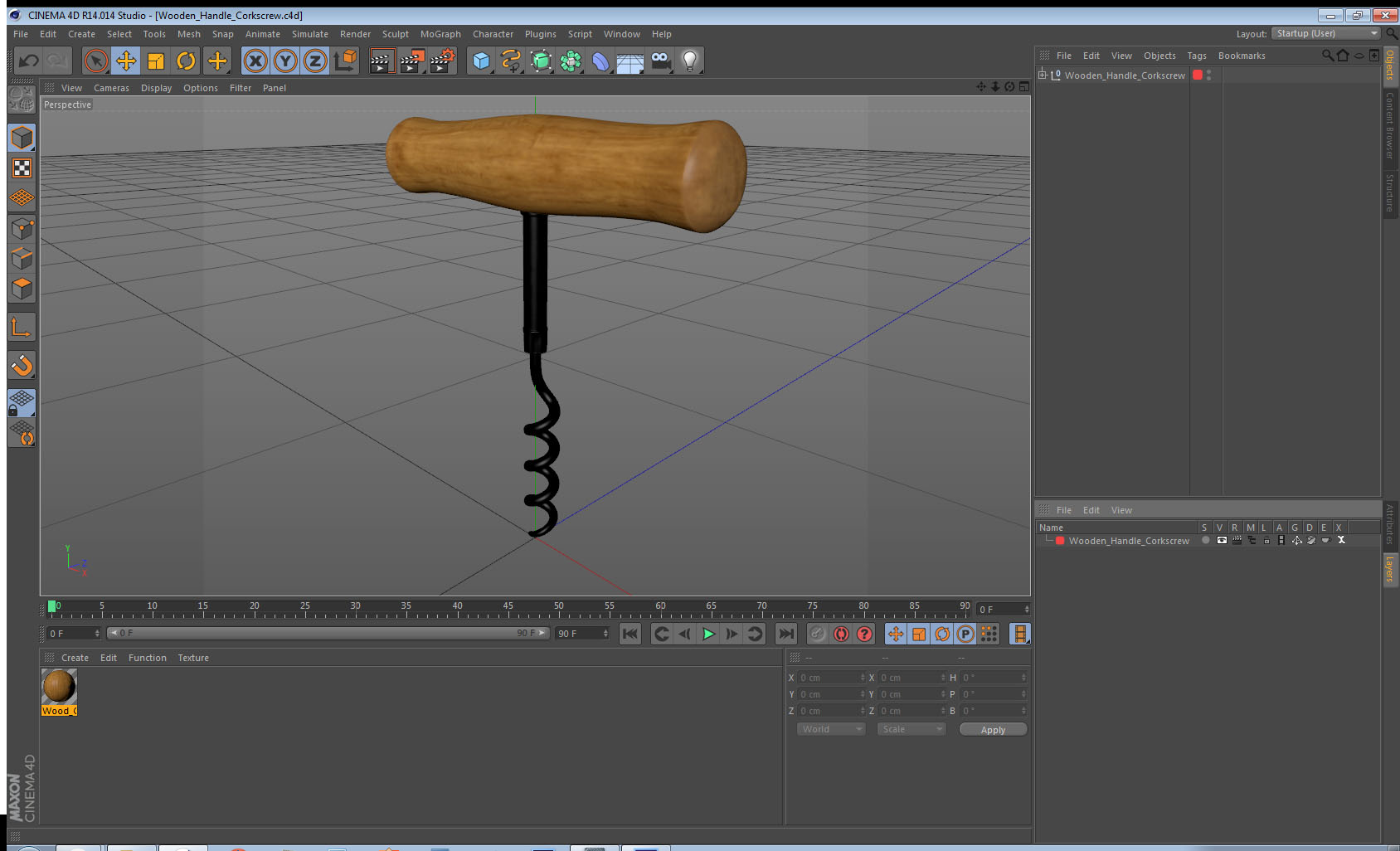 3D Wooden Handle Corkscrew model