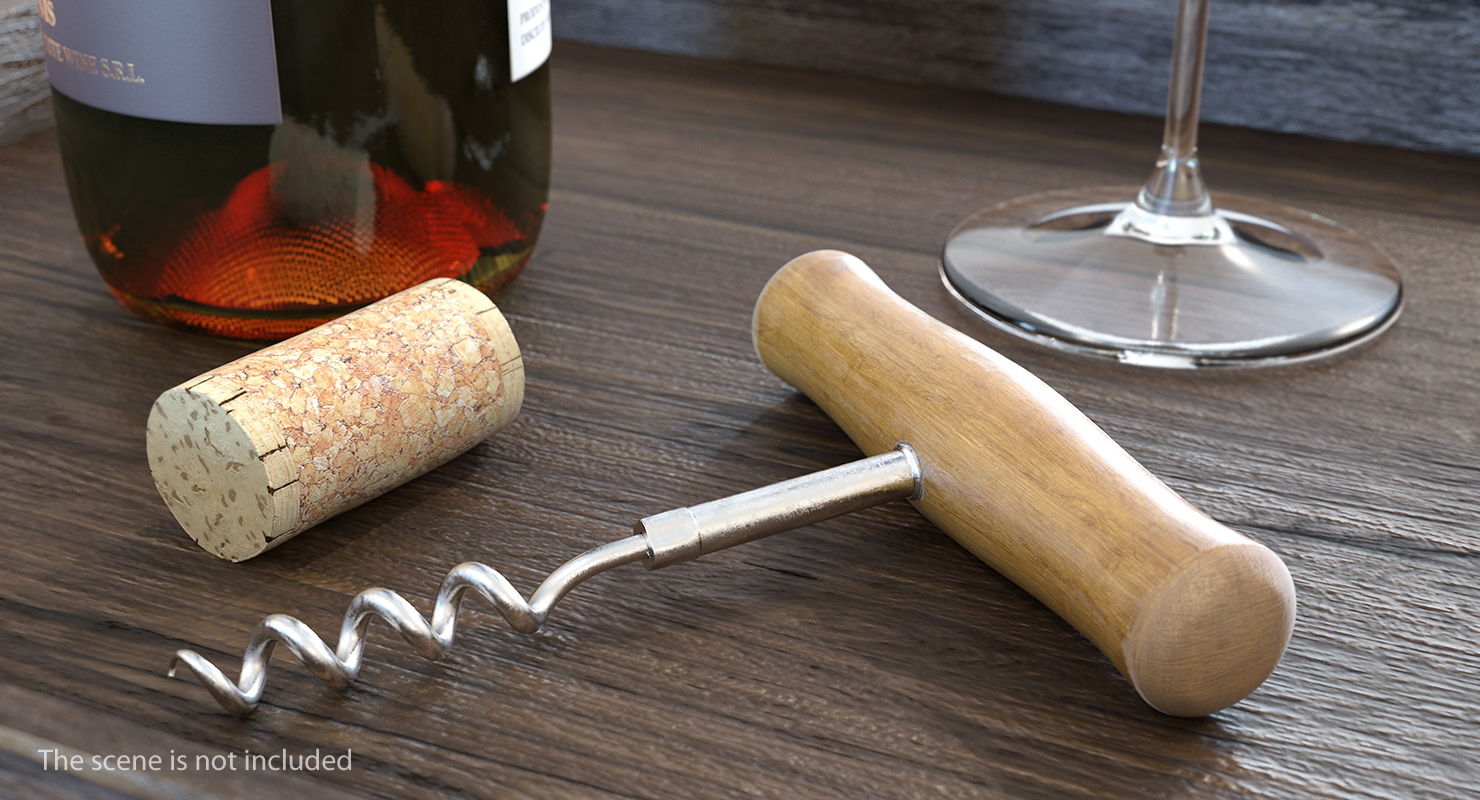 3D Wooden Handle Corkscrew model