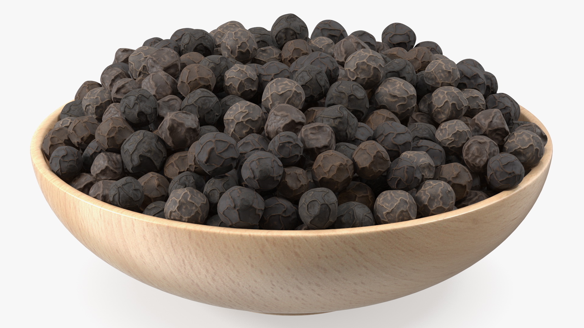 Dried Black Peppercorn in Wooden Bowl 3D