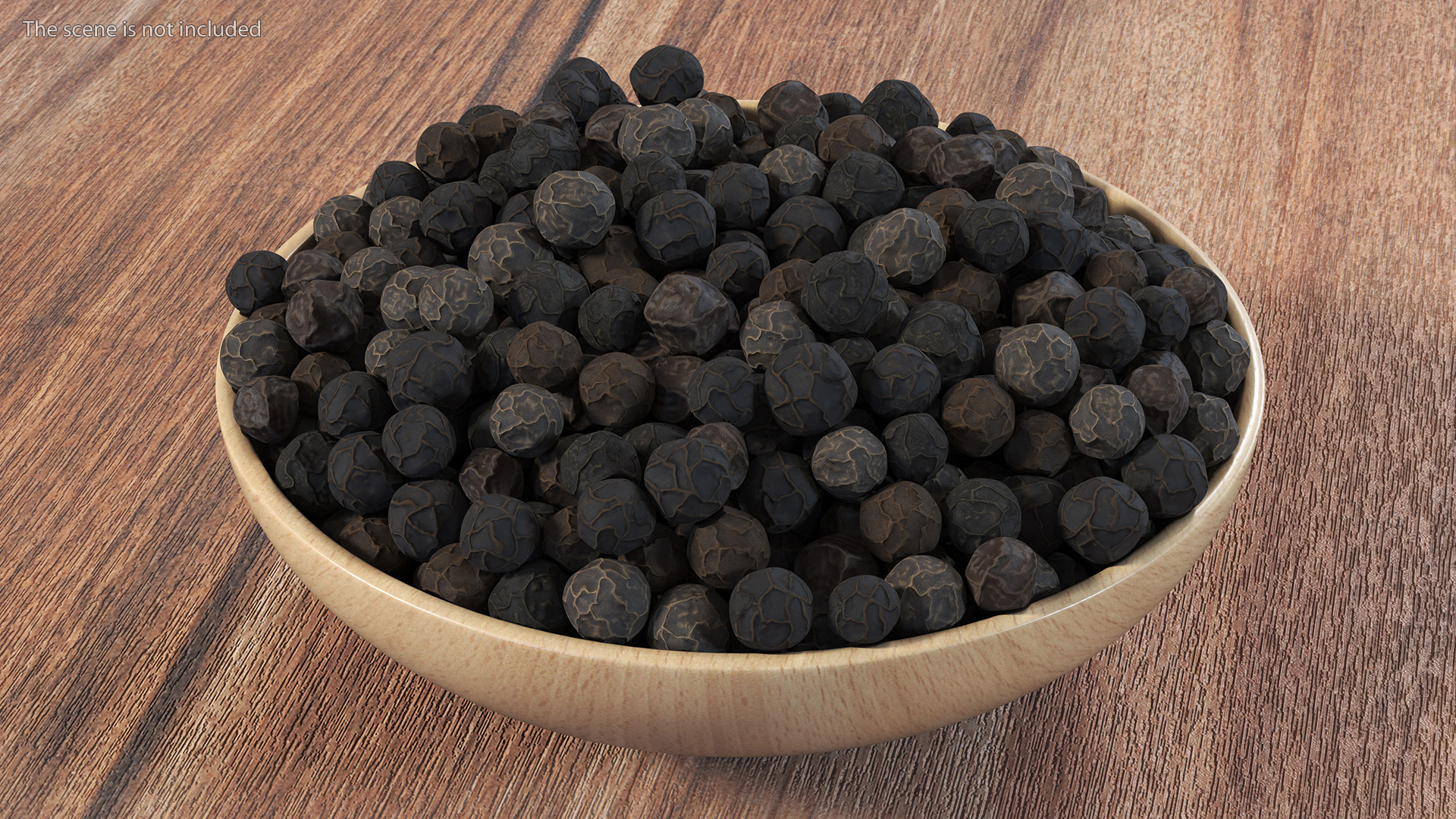 Dried Black Peppercorn in Wooden Bowl 3D