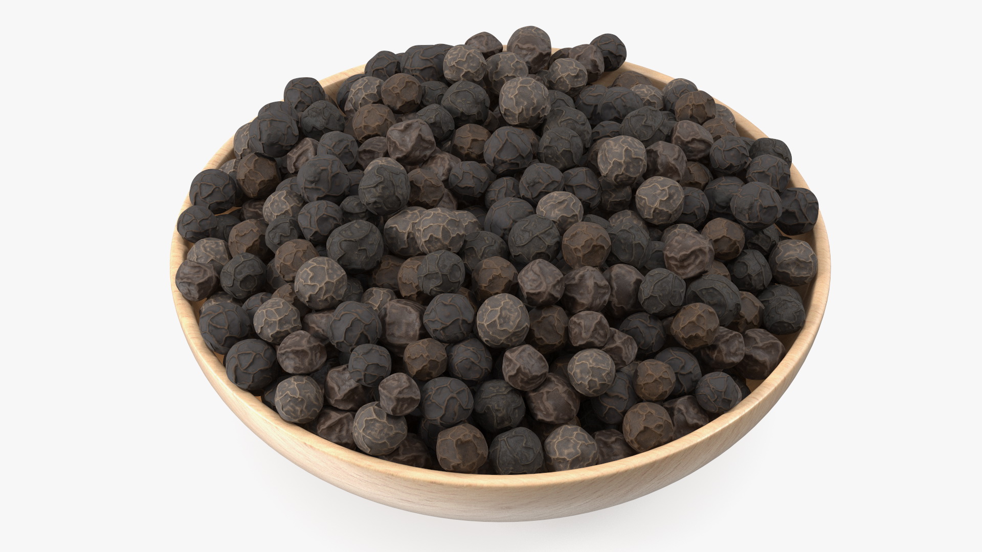 Dried Black Peppercorn in Wooden Bowl 3D