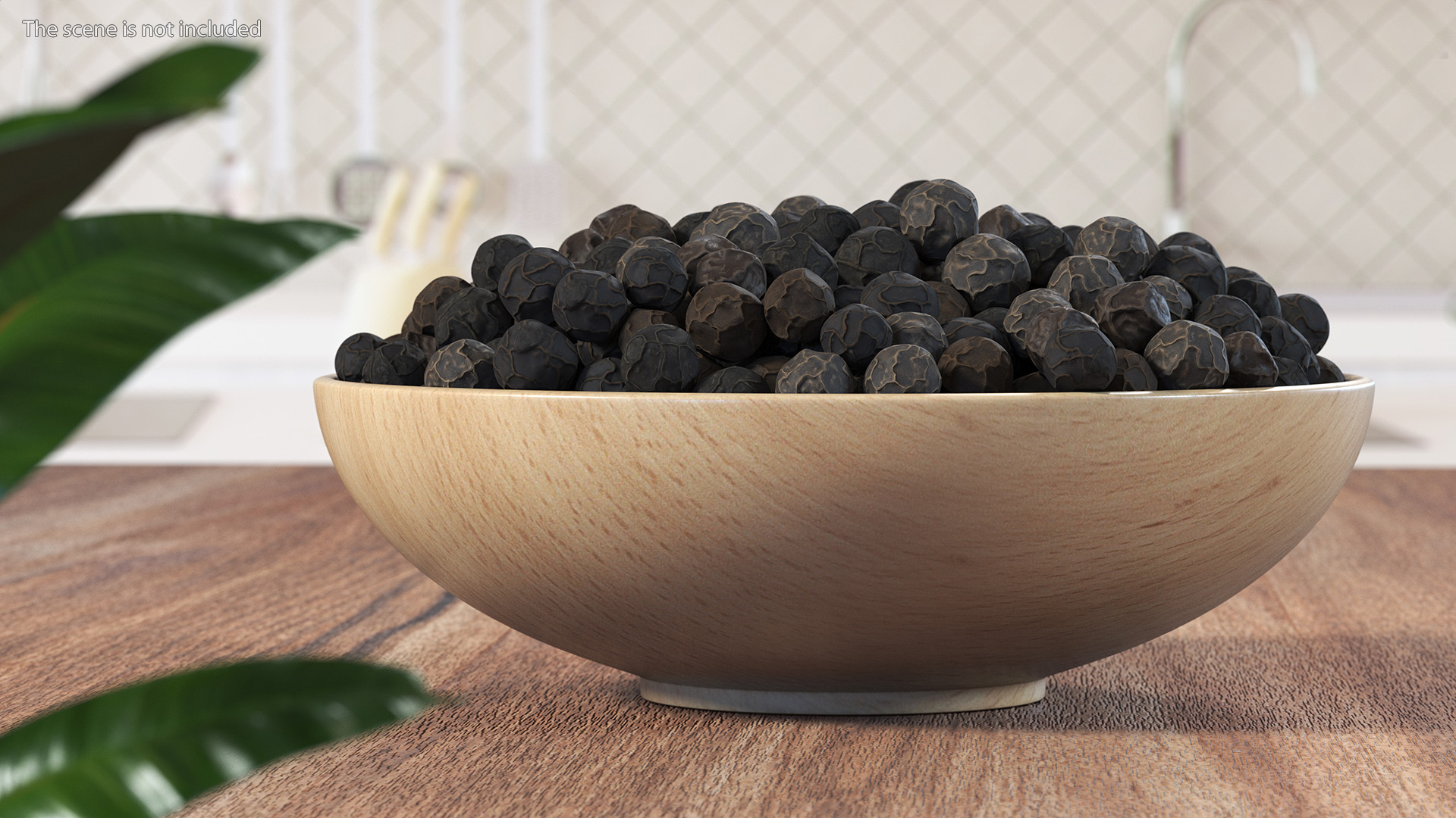 Dried Black Peppercorn in Wooden Bowl 3D