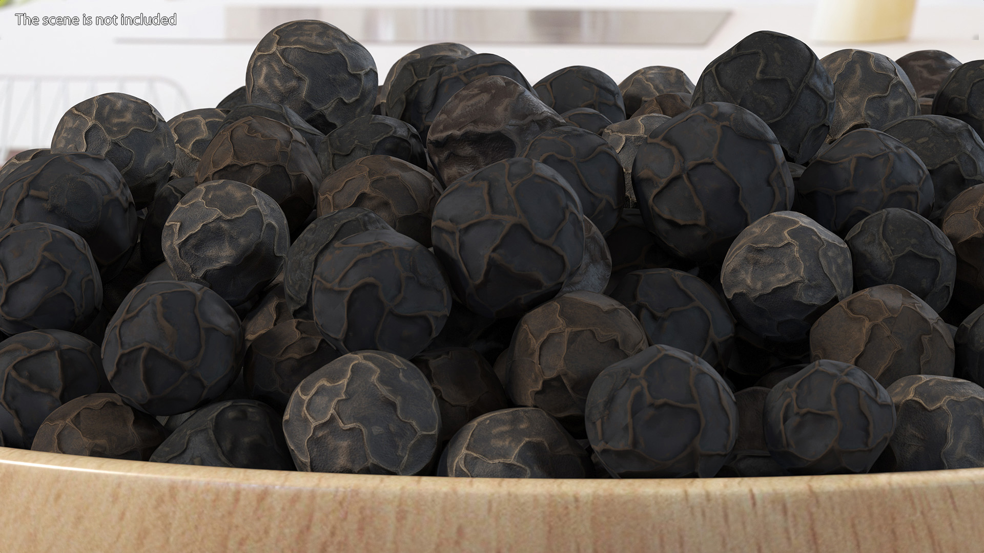 Dried Black Peppercorn in Wooden Bowl 3D