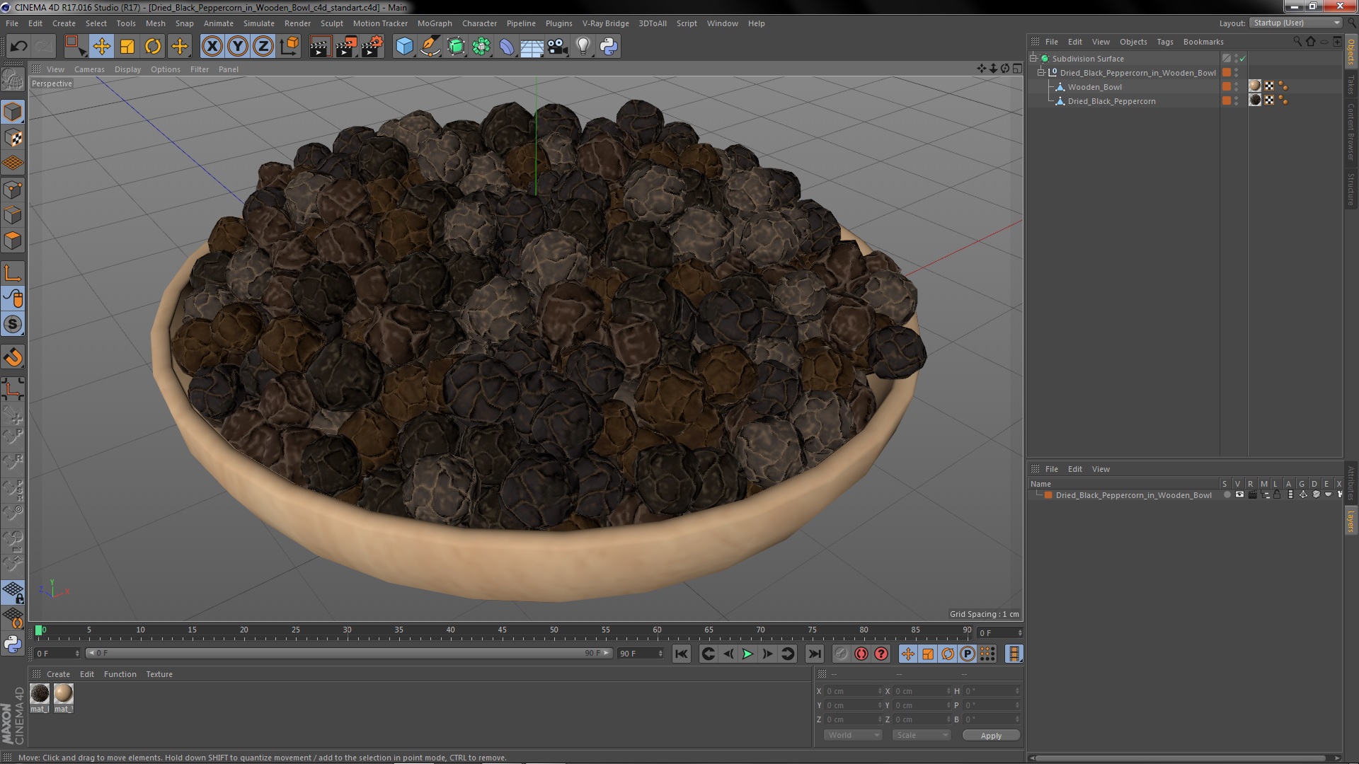 Dried Black Peppercorn in Wooden Bowl 3D