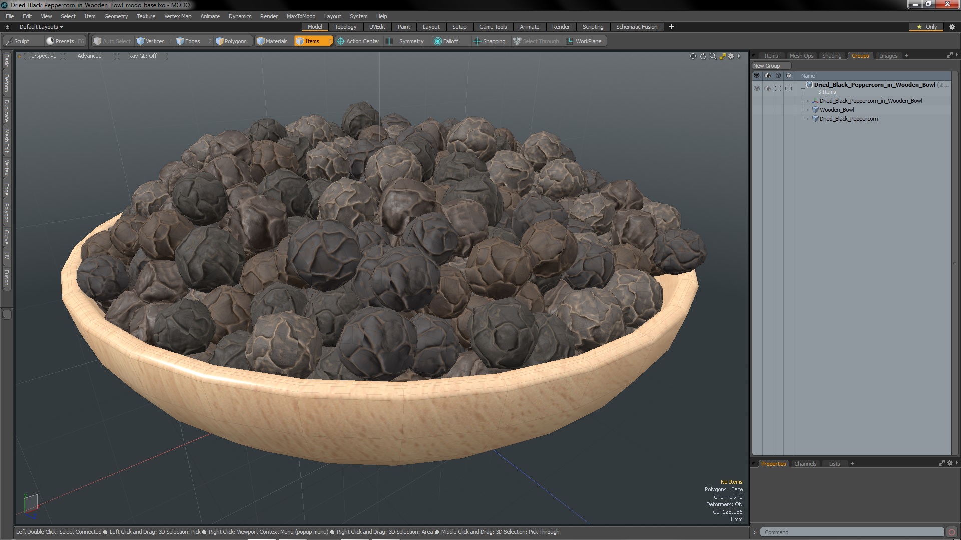 Dried Black Peppercorn in Wooden Bowl 3D