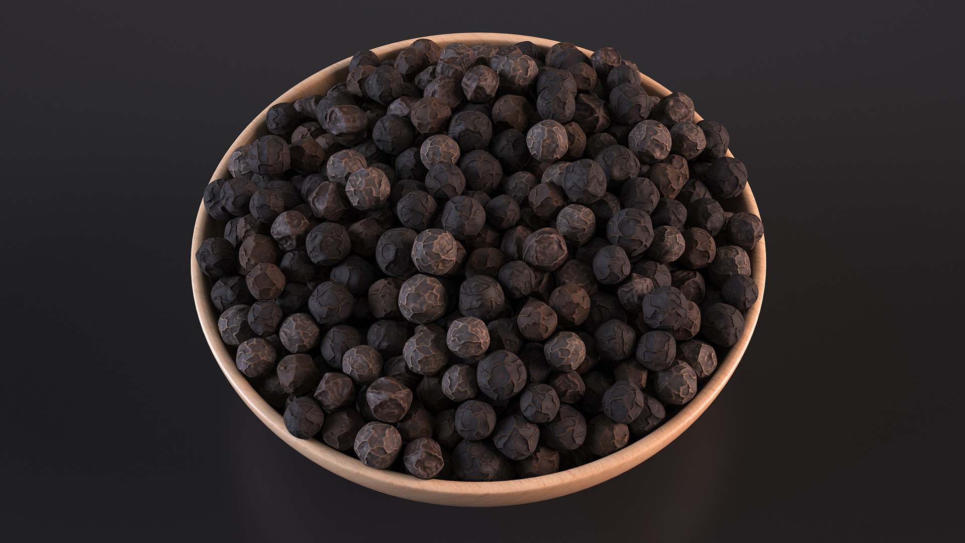 Dried Black Peppercorn in Wooden Bowl 3D