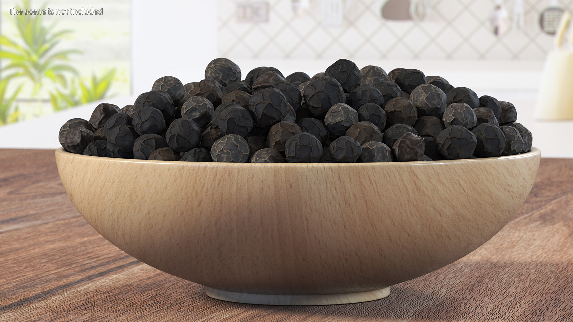 Dried Black Peppercorn in Wooden Bowl 3D