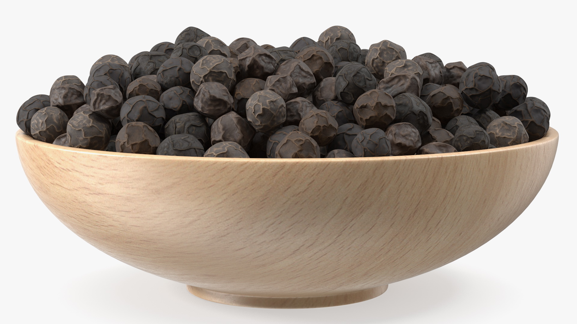 Dried Black Peppercorn in Wooden Bowl 3D