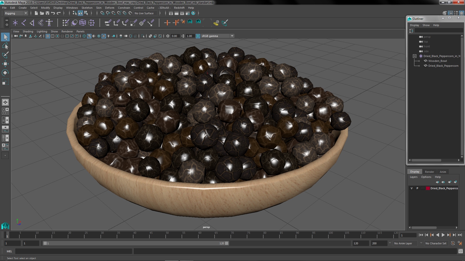 Dried Black Peppercorn in Wooden Bowl 3D