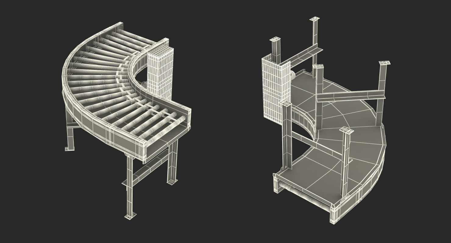 3D Curved Belt Drive Roller Conveyor model