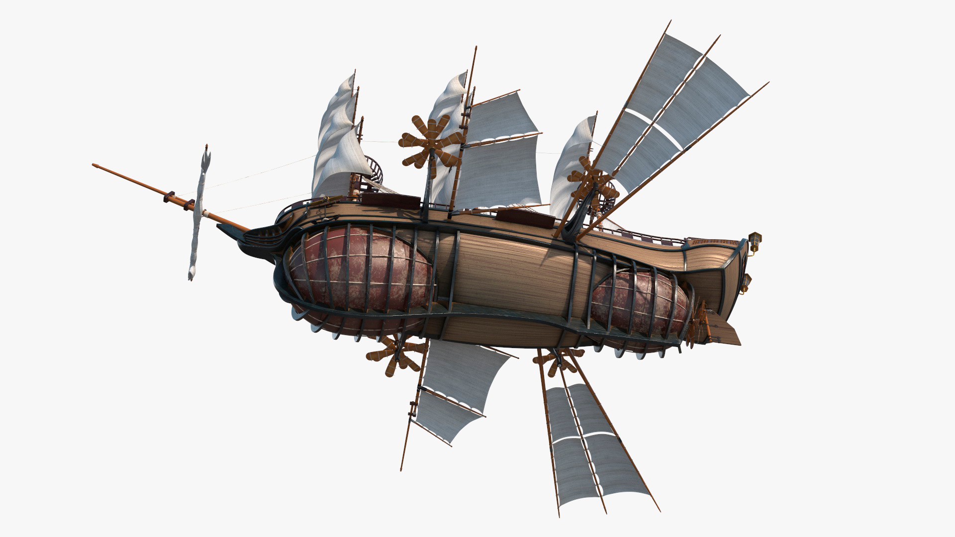 3D Fantasy Flying Sailing Ship Rigged for Cinema 4D model