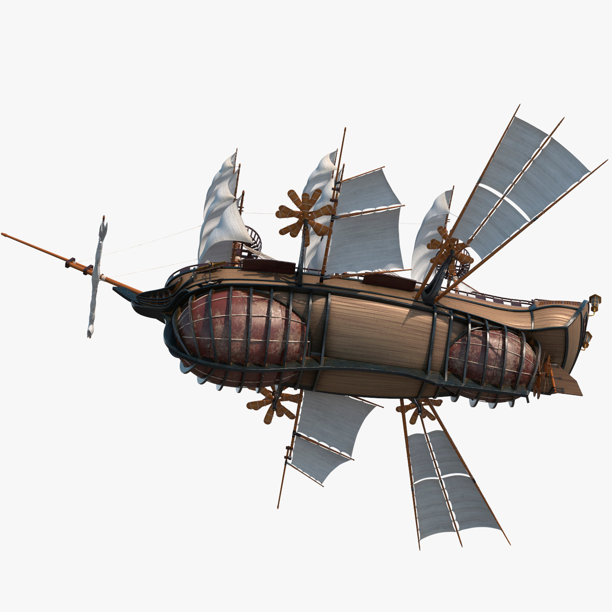 3D Fantasy Flying Sailing Ship Rigged for Cinema 4D model