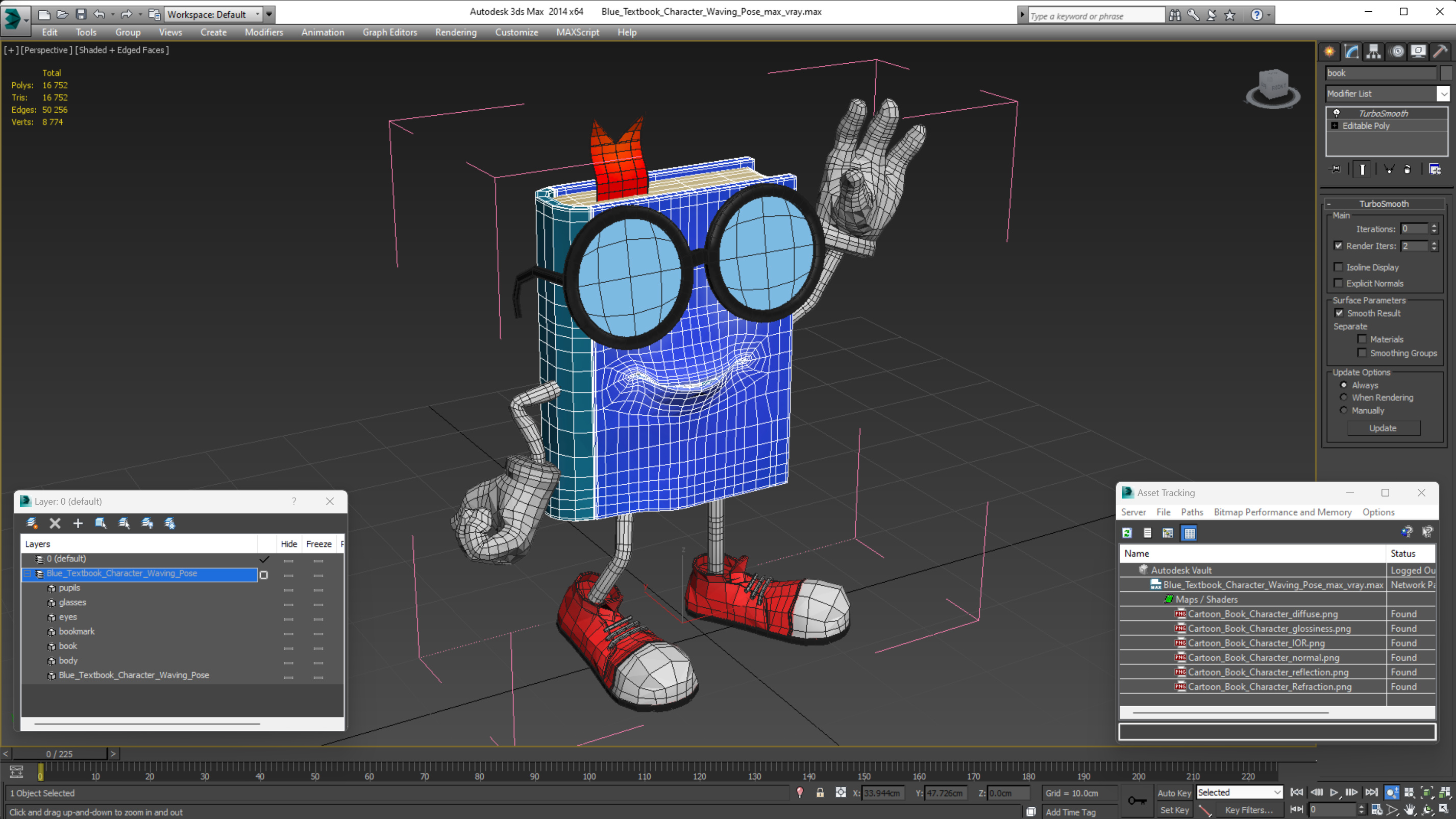 3D model Blue Textbook Character Waving Pose