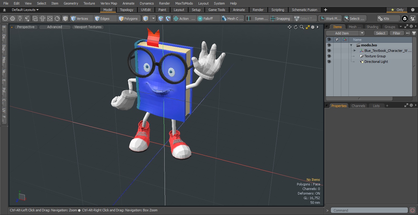 3D model Blue Textbook Character Waving Pose