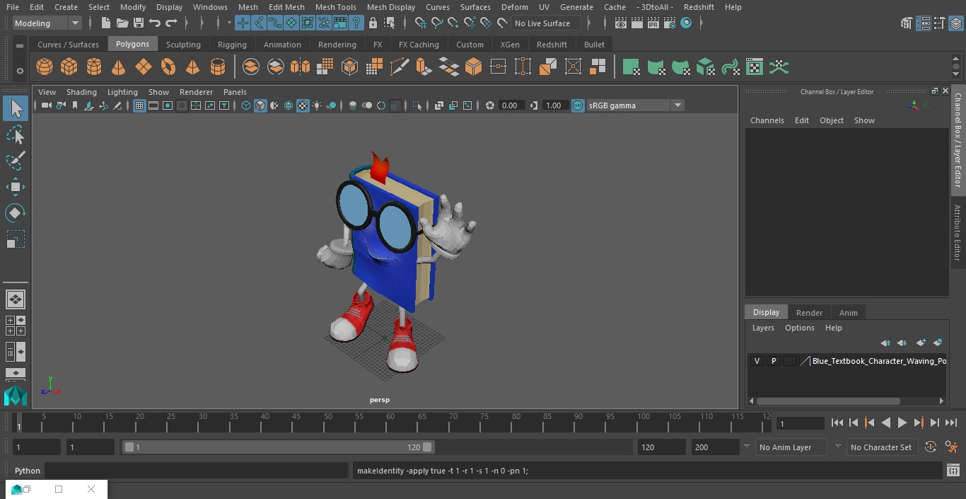 3D model Blue Textbook Character Waving Pose