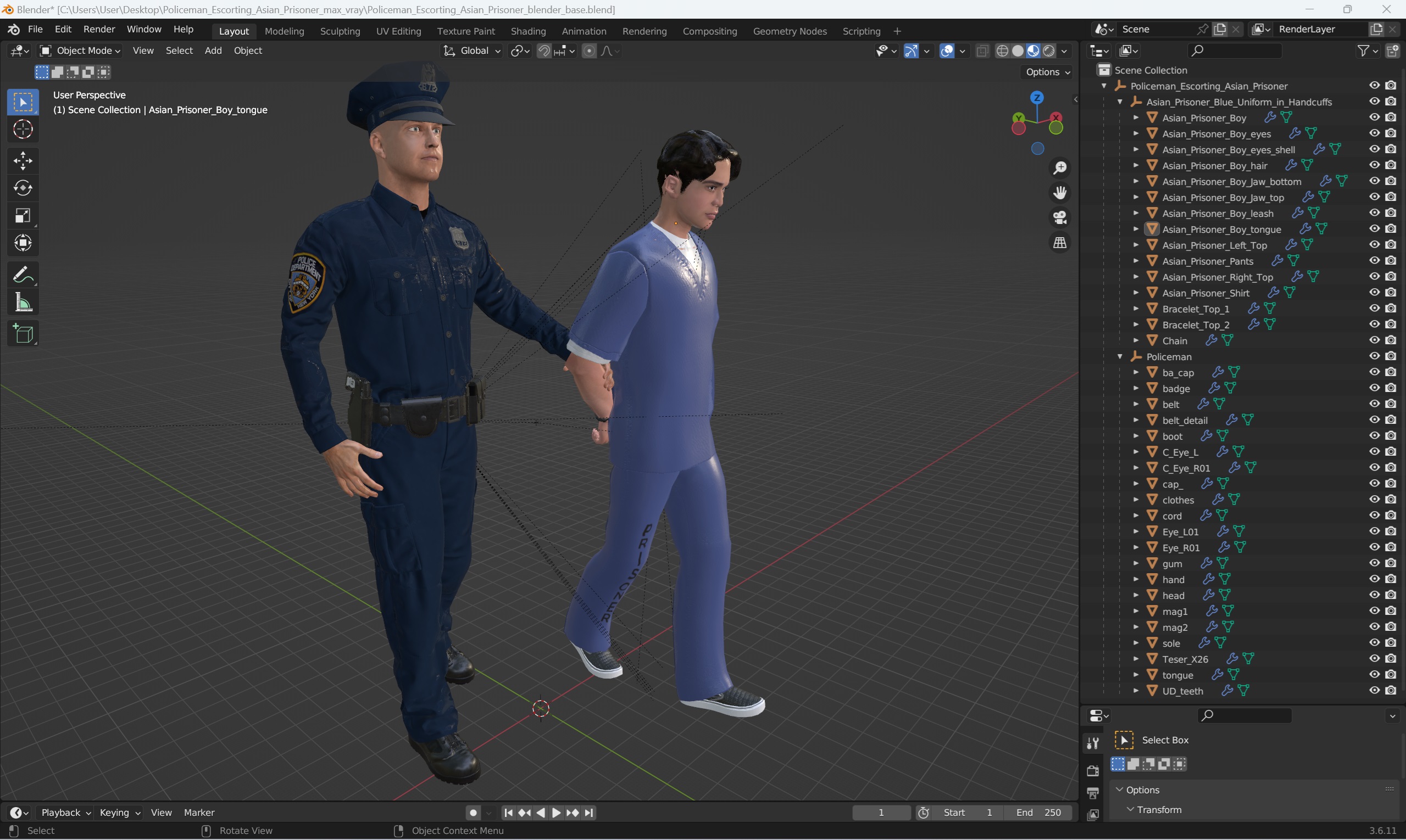 Policeman Escorting Asian Prisoner 3D model