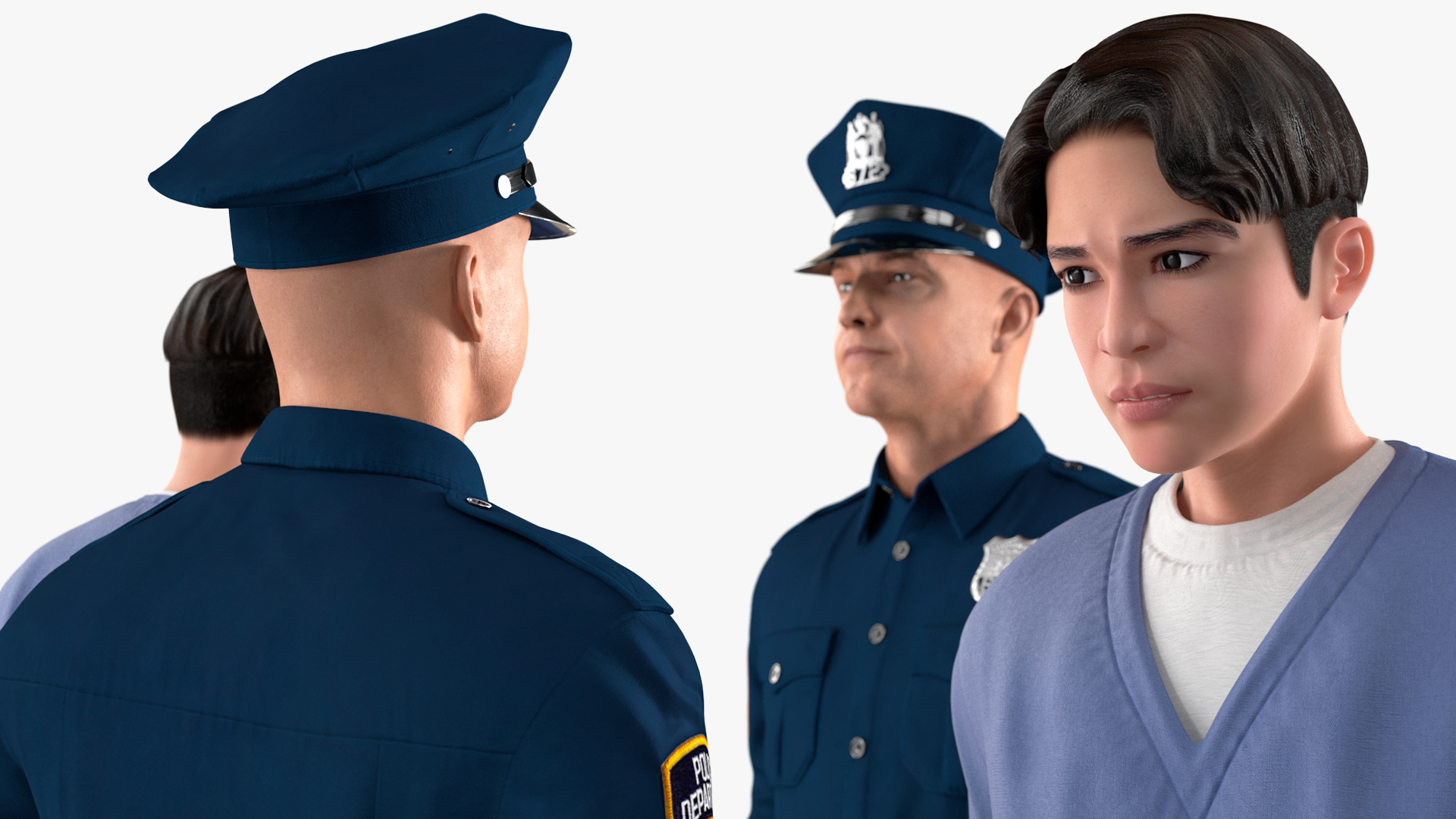 Policeman Escorting Asian Prisoner 3D model