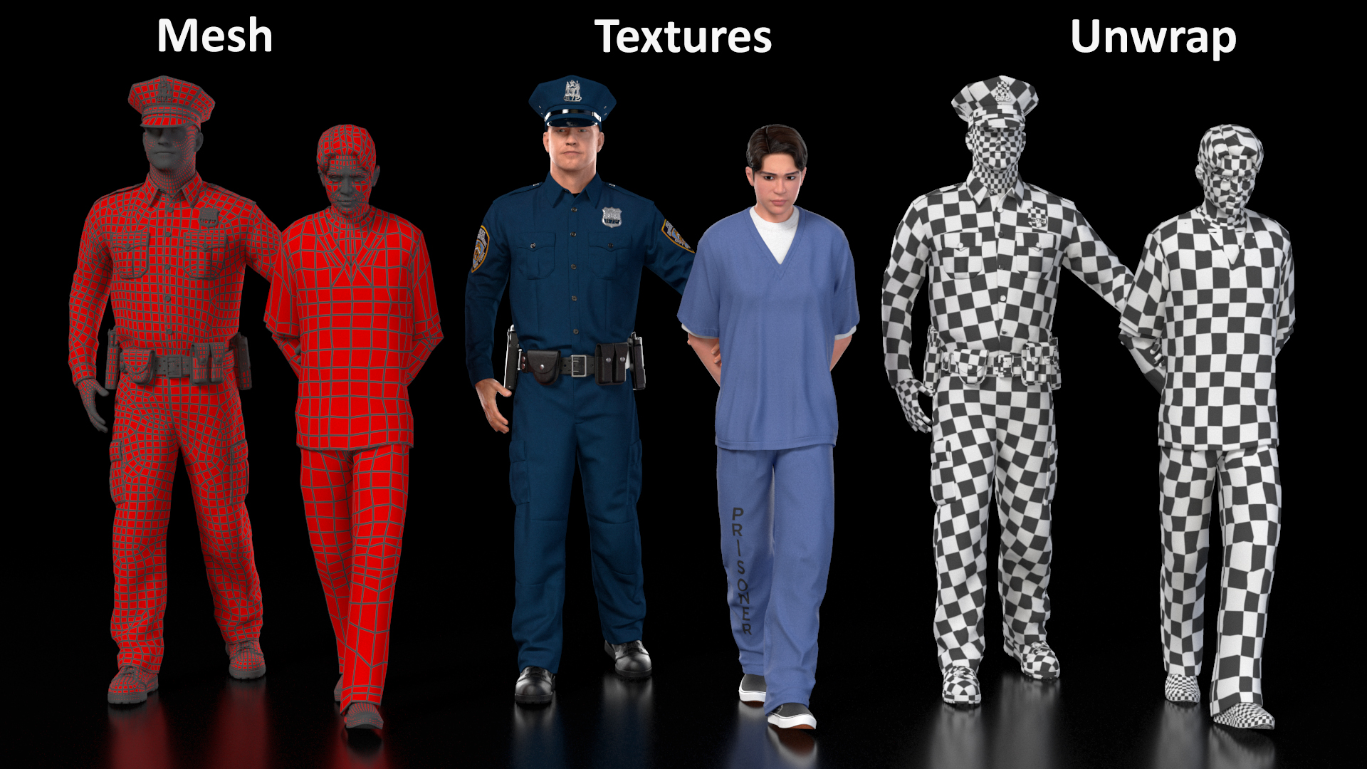 Policeman Escorting Asian Prisoner 3D model