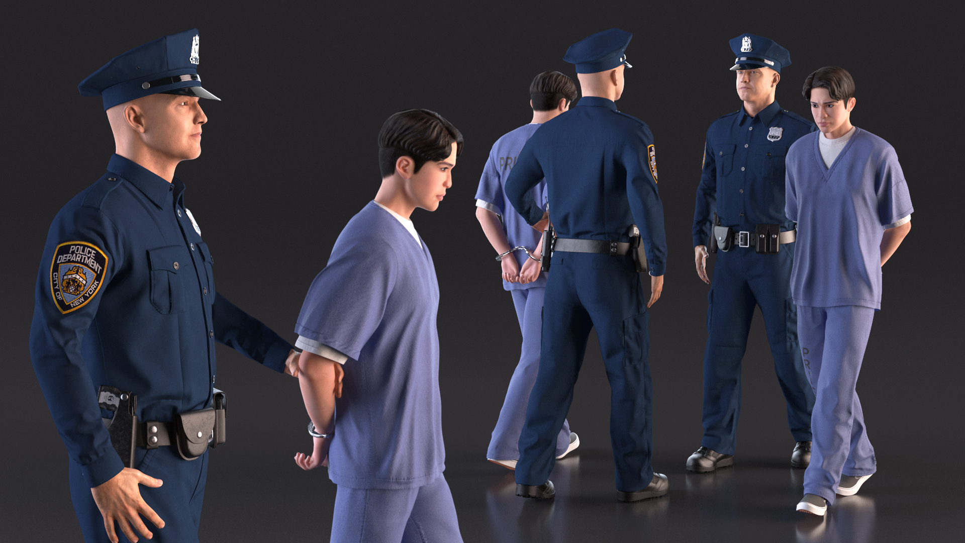 Policeman Escorting Asian Prisoner 3D model