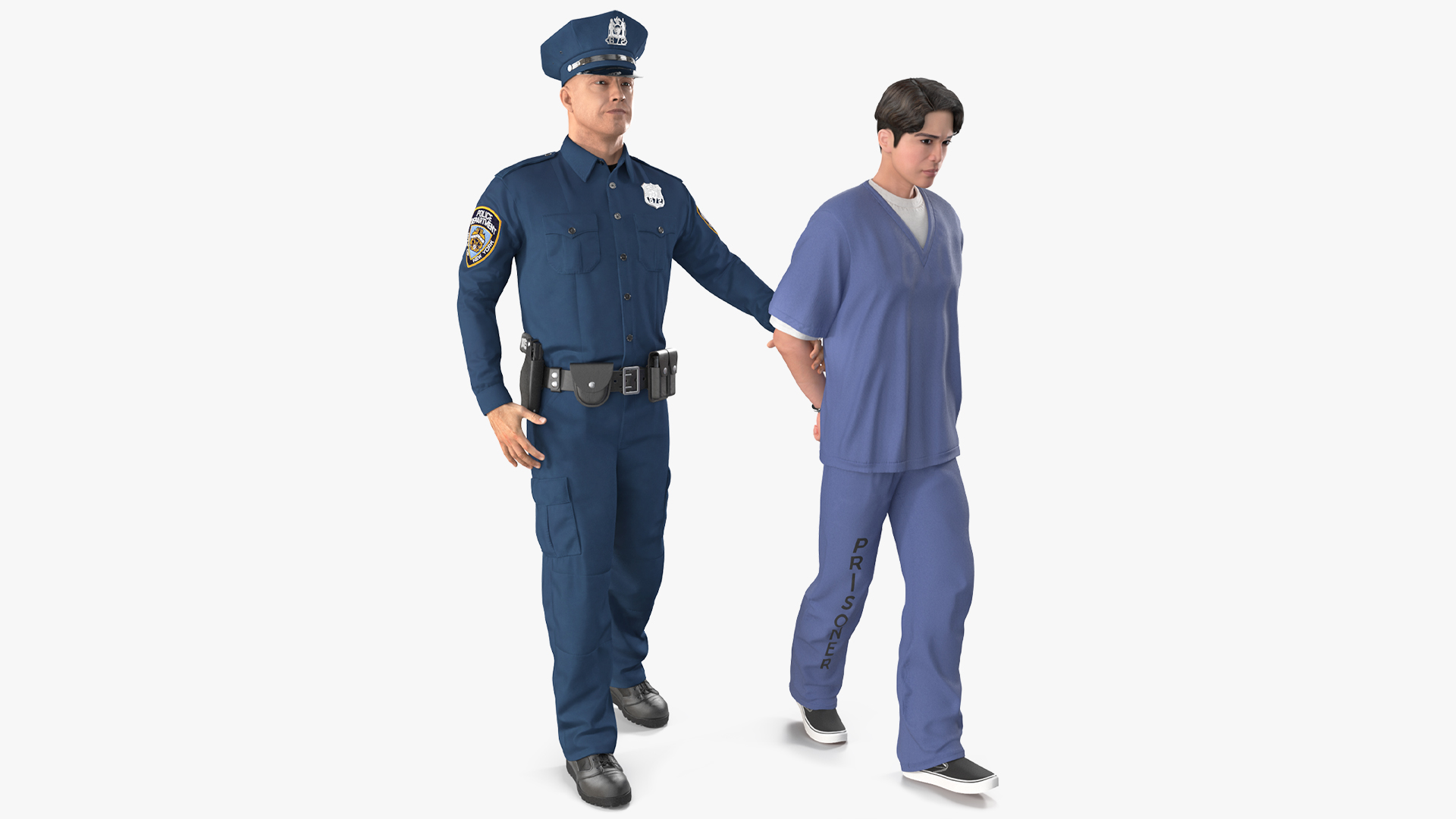 Policeman Escorting Asian Prisoner 3D model