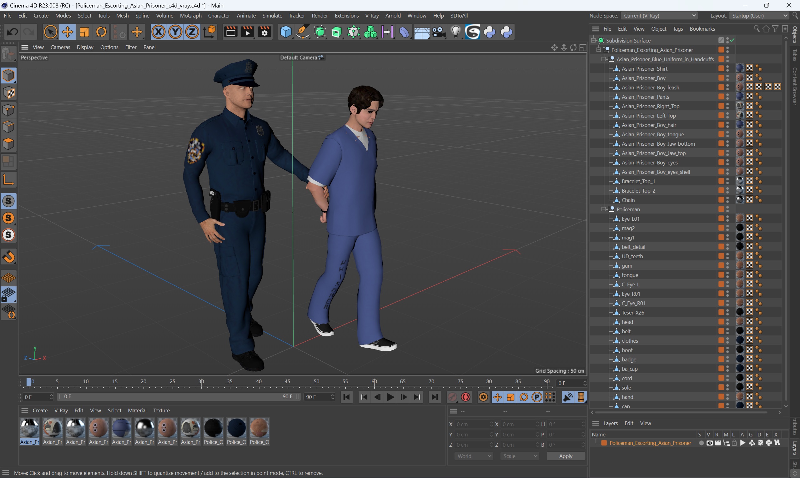 Policeman Escorting Asian Prisoner 3D model