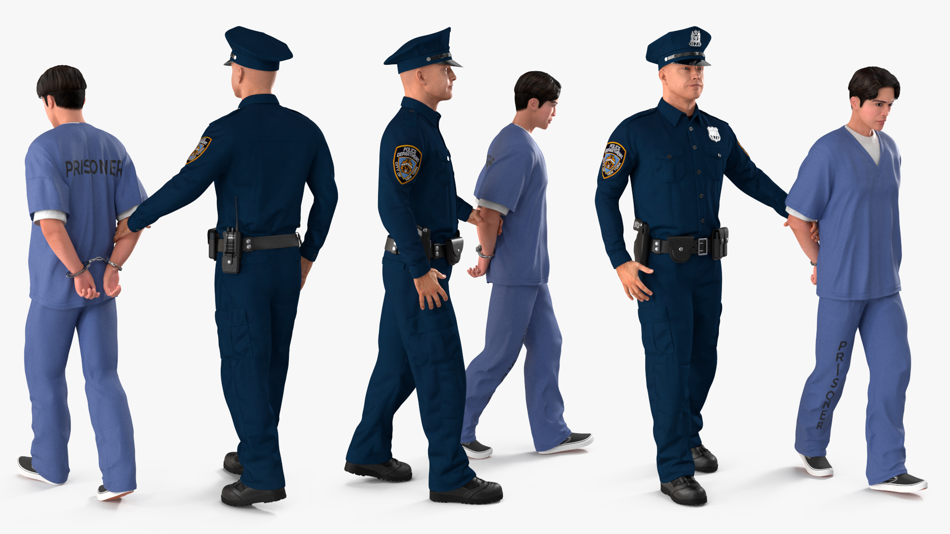 Policeman Escorting Asian Prisoner 3D model