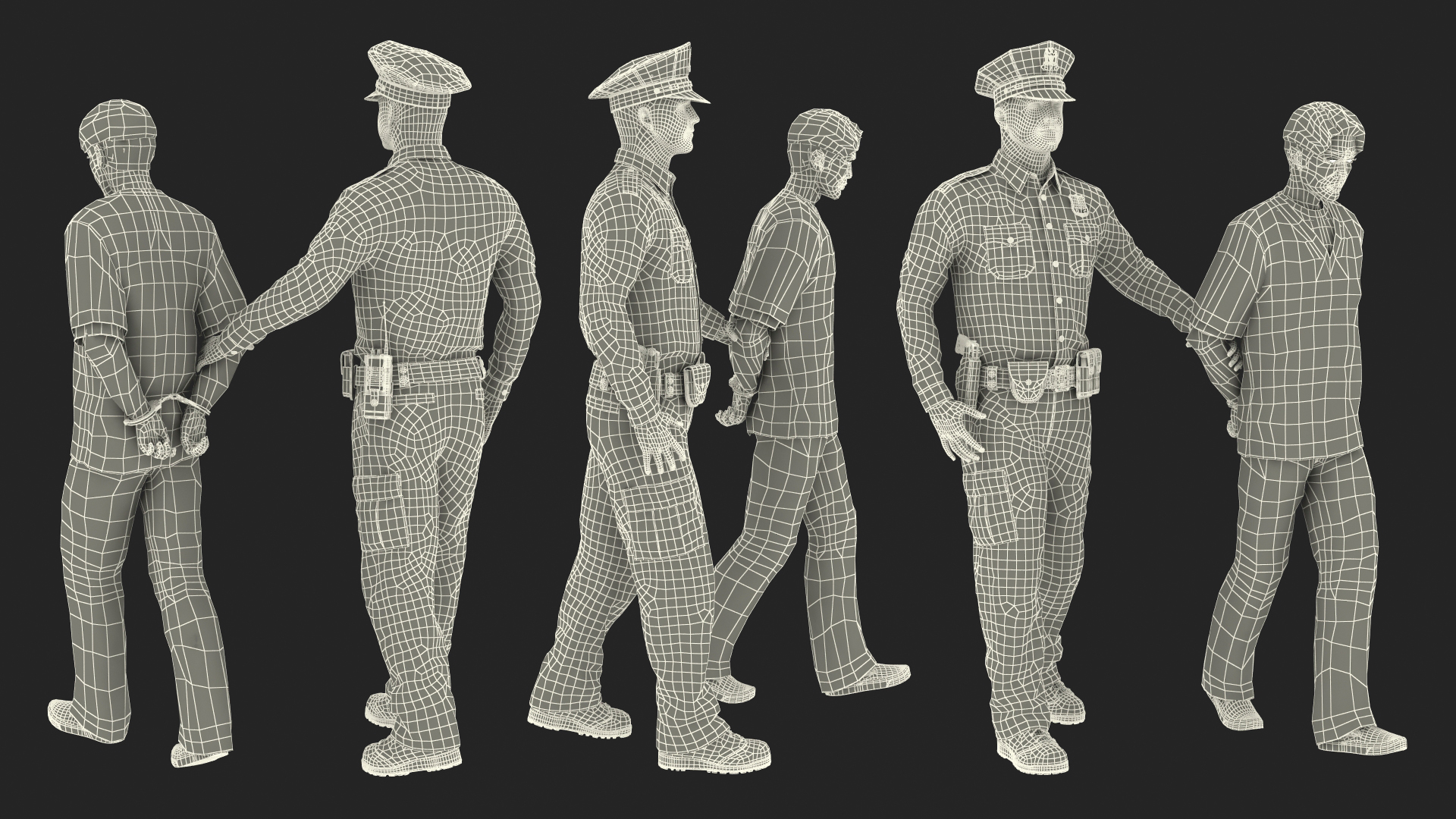 Policeman Escorting Asian Prisoner 3D model