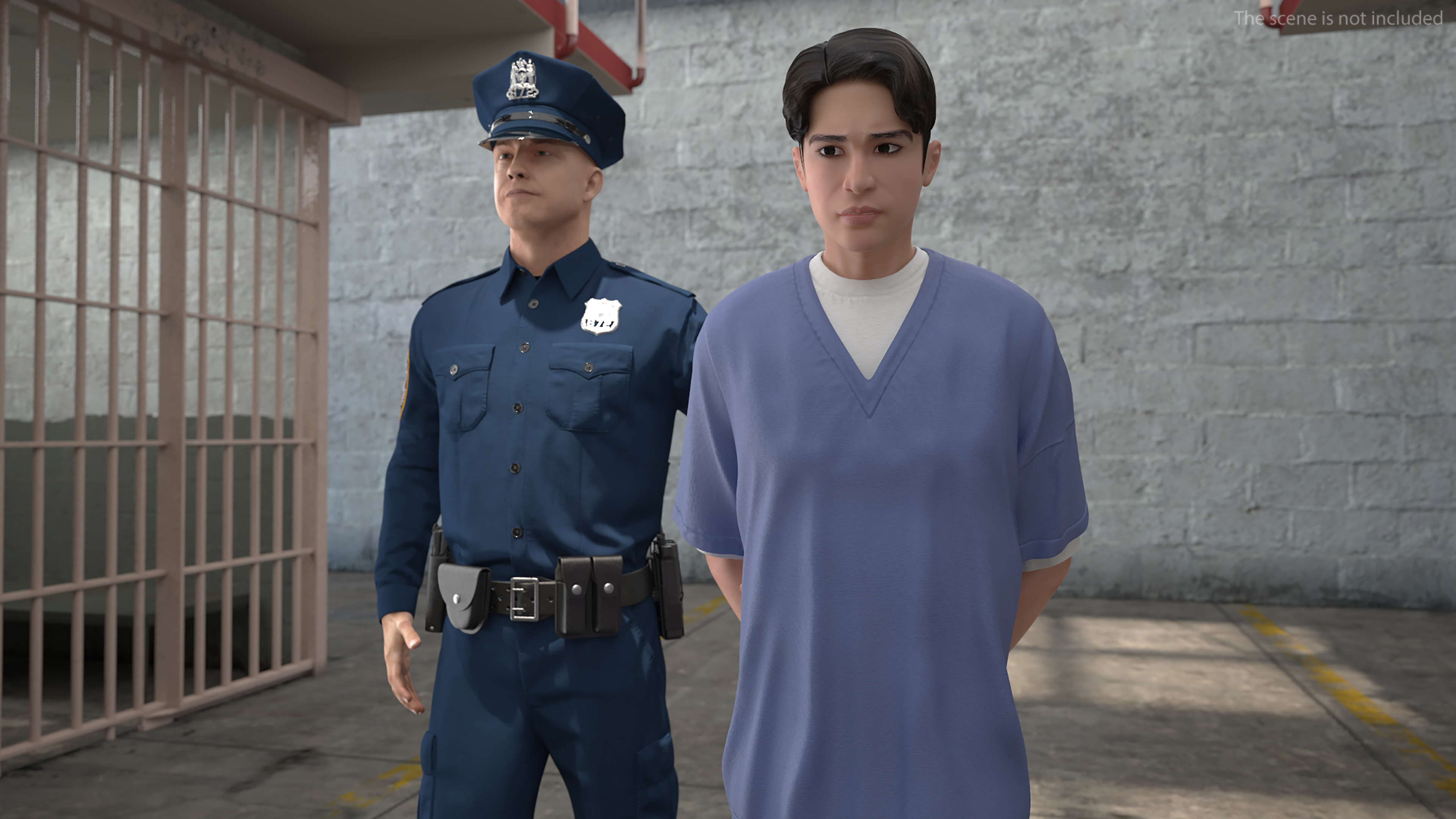 Policeman Escorting Asian Prisoner 3D model