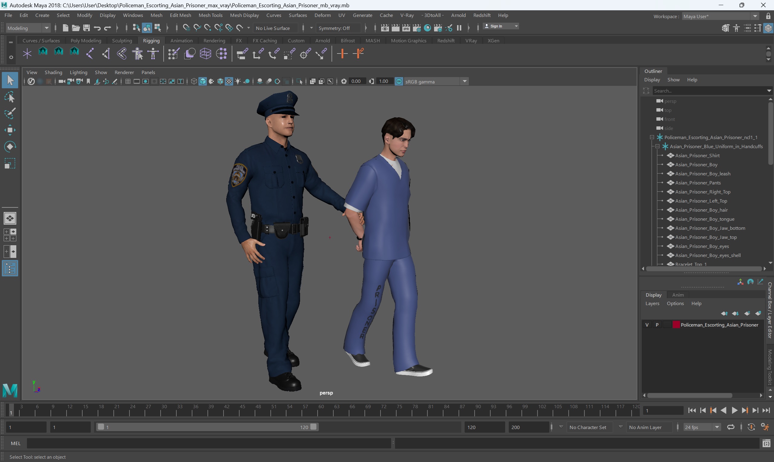 Policeman Escorting Asian Prisoner 3D model