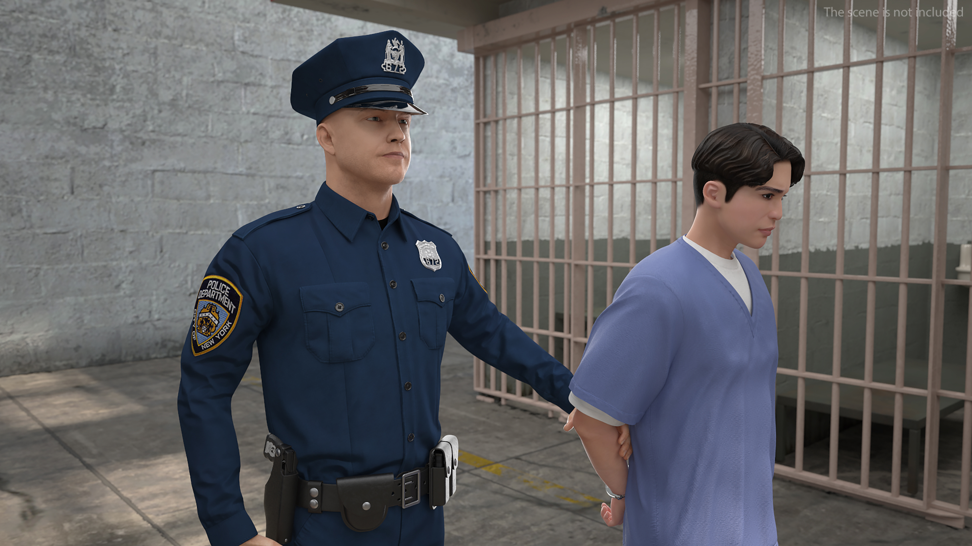 Policeman Escorting Asian Prisoner 3D model