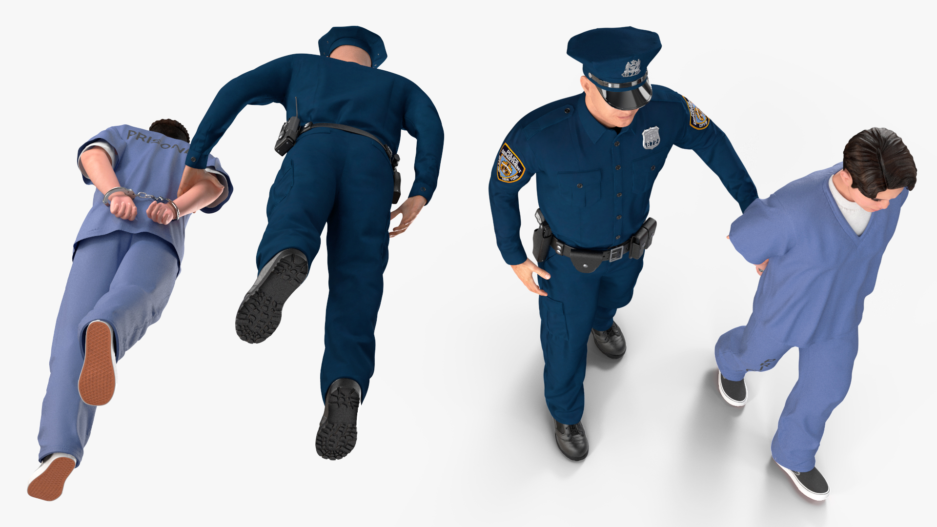 Policeman Escorting Asian Prisoner 3D model