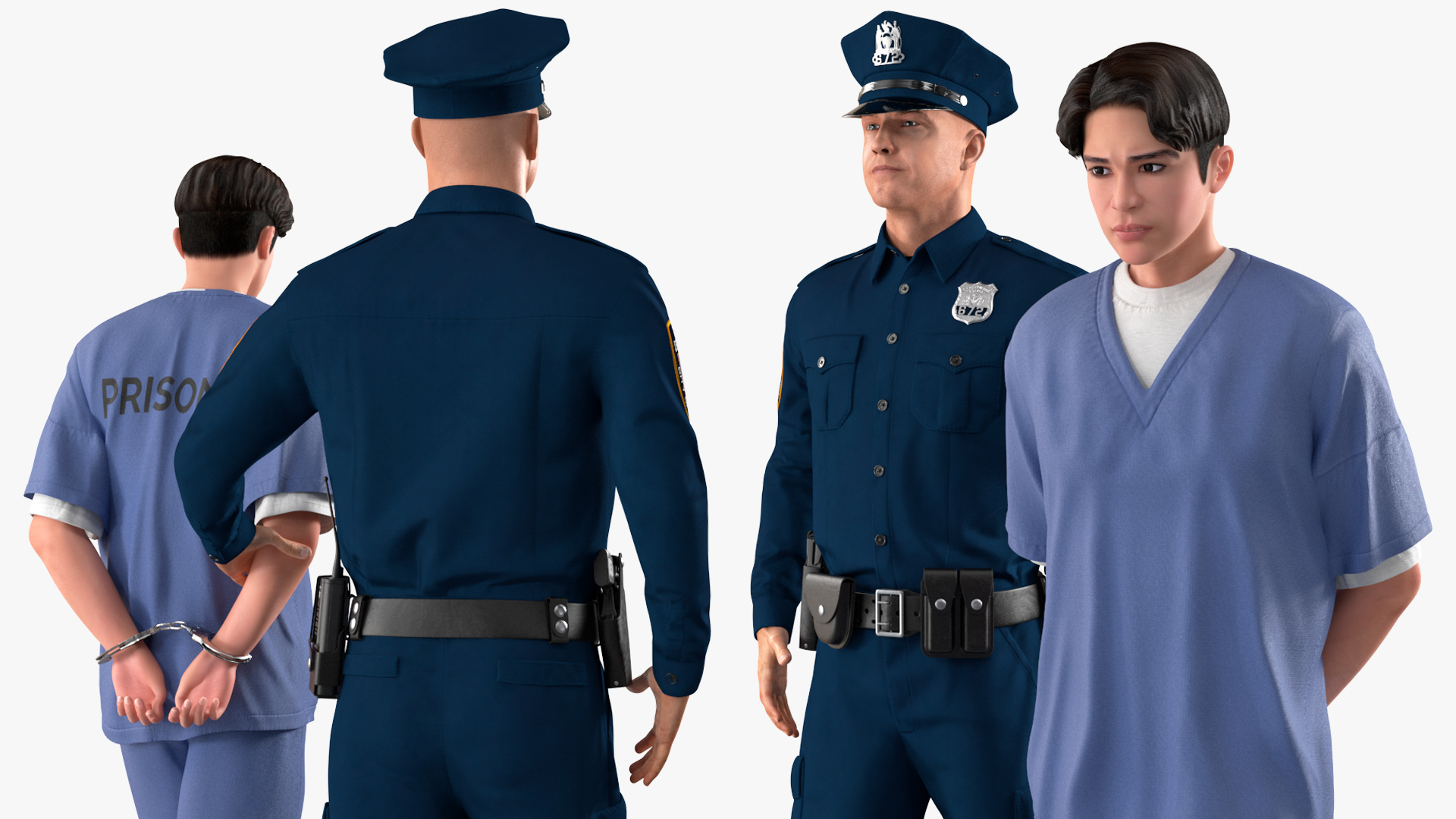 Policeman Escorting Asian Prisoner 3D model