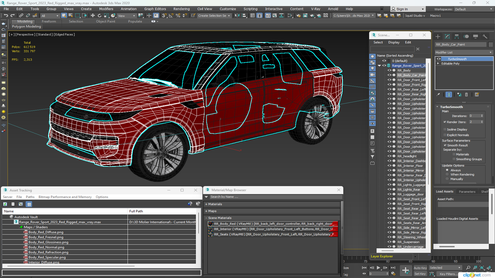 3D Range Rover Sport 2023 Red Rigged model