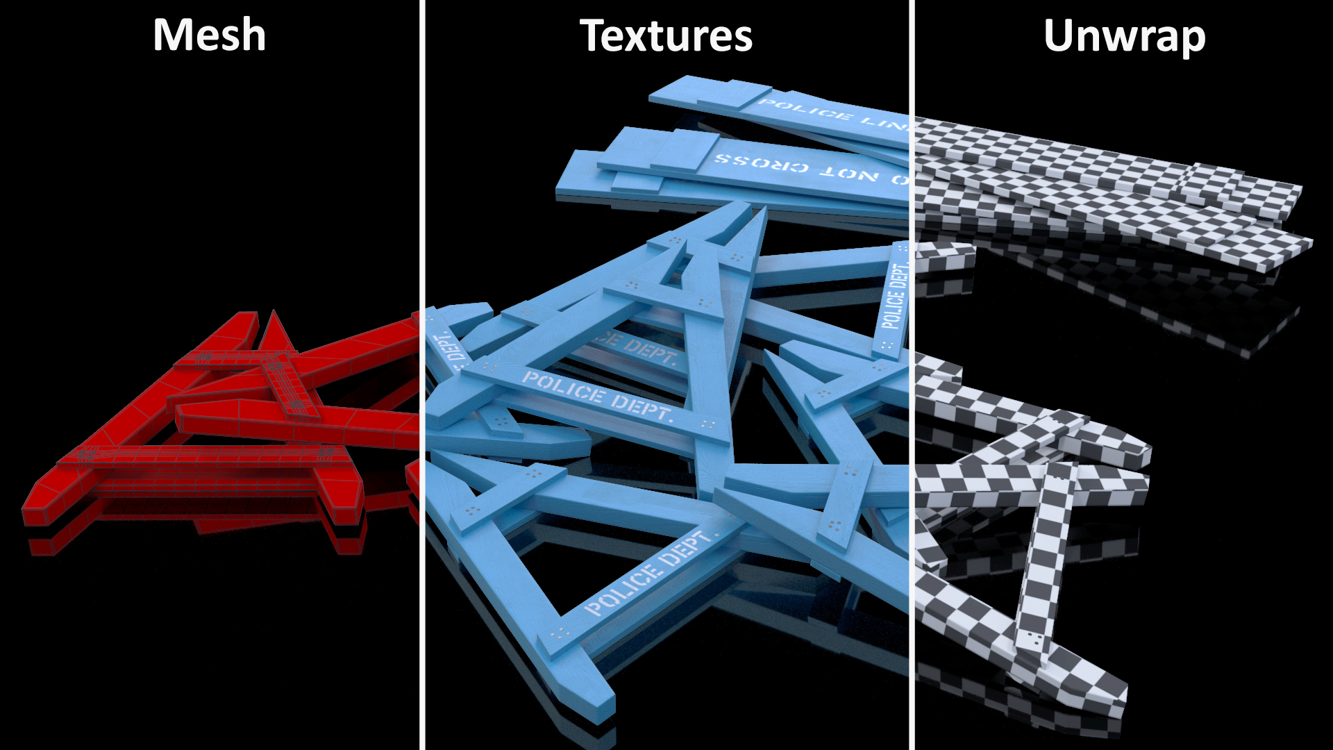 Police Wooden Traffic Barricade Disassembled 3D model