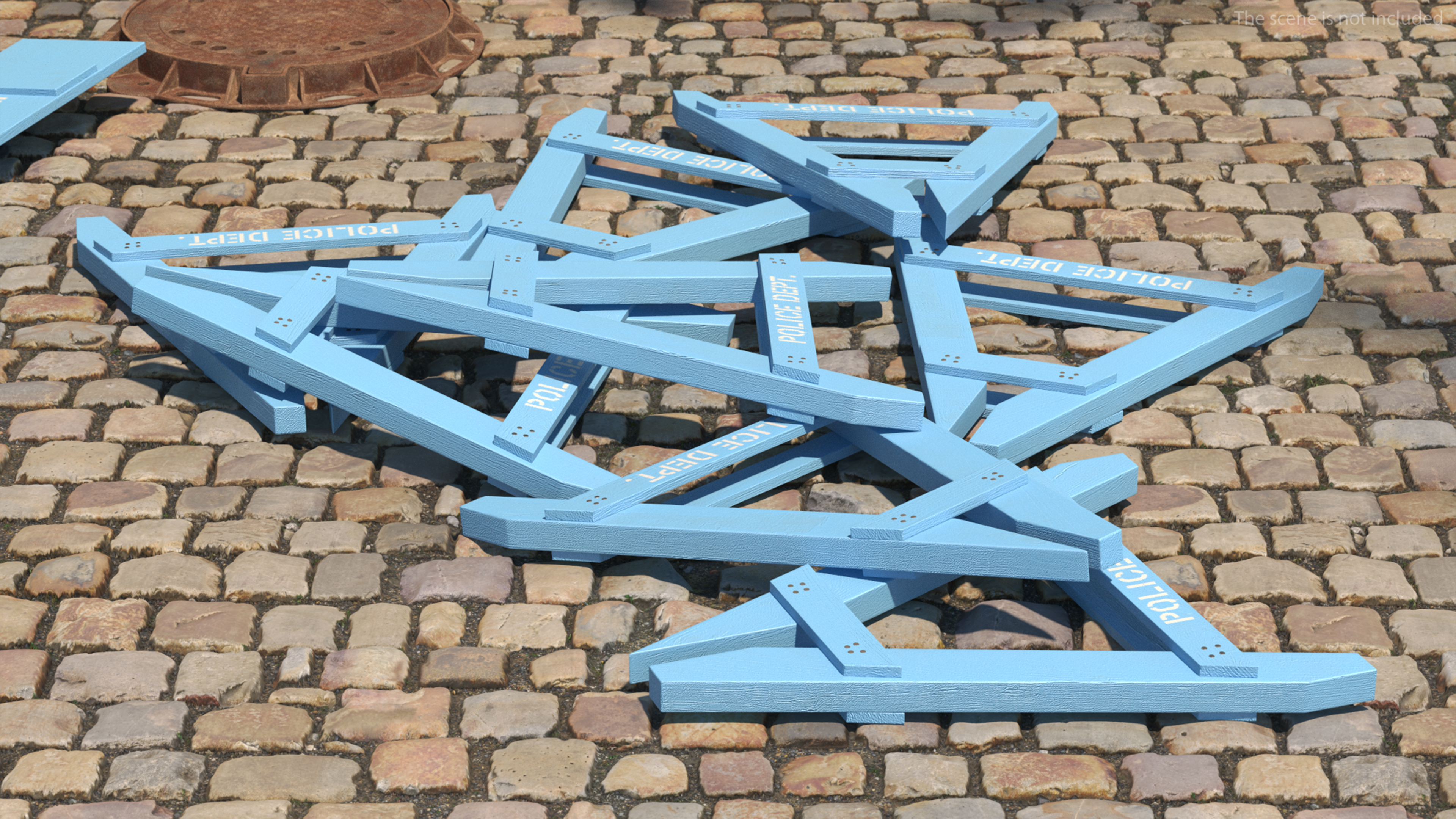 Police Wooden Traffic Barricade Disassembled 3D model