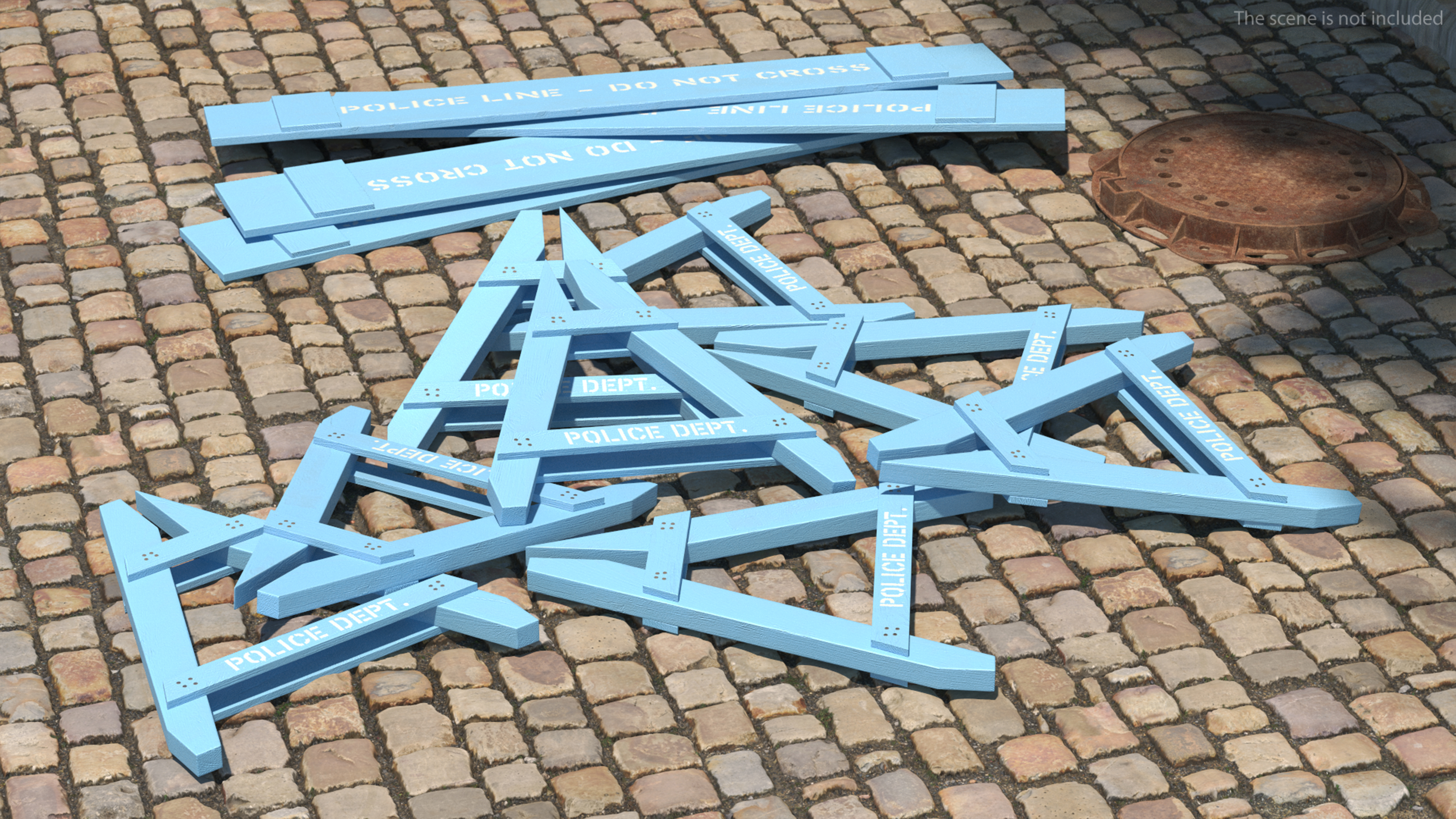 Police Wooden Traffic Barricade Disassembled 3D model