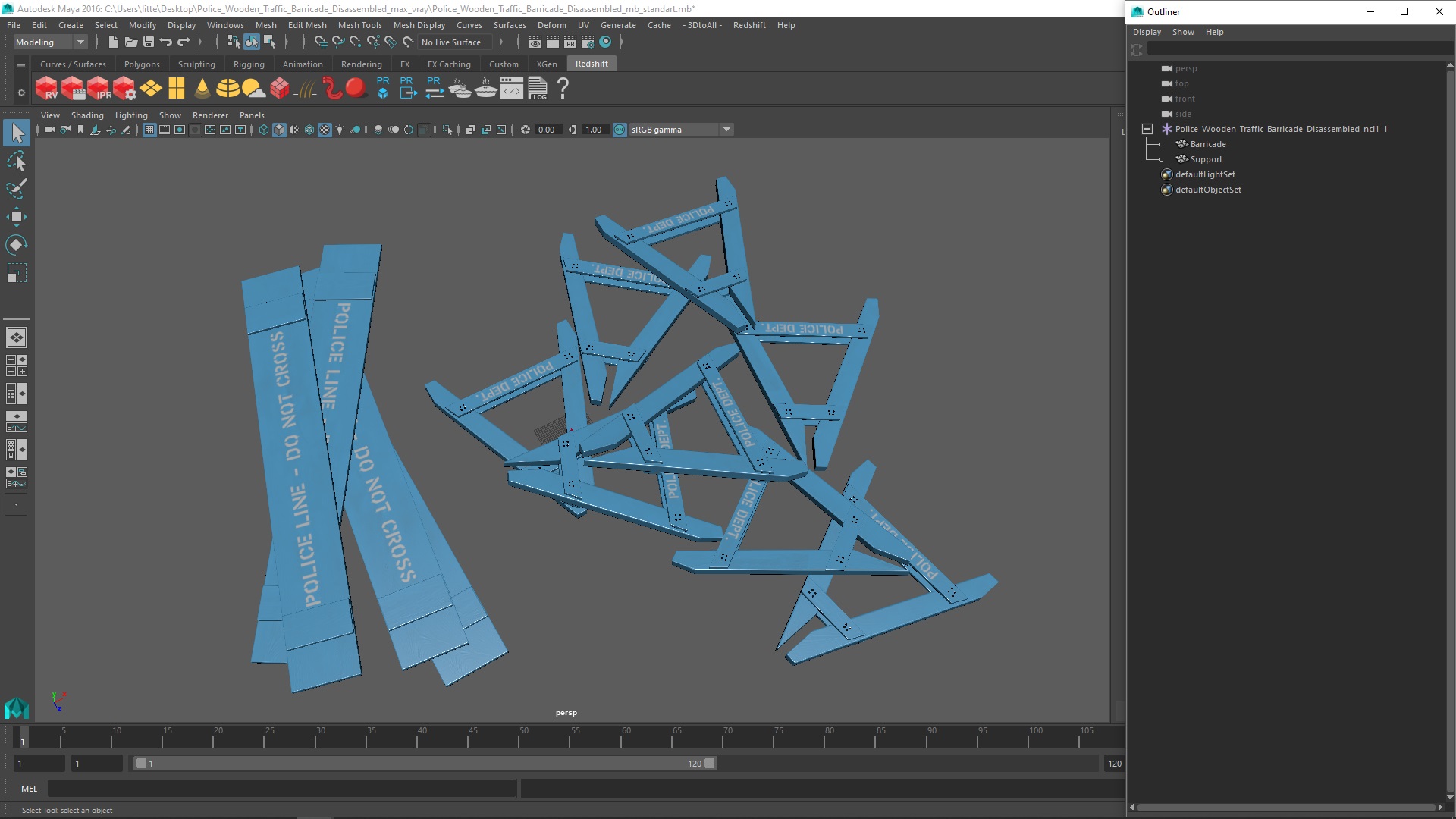 Police Wooden Traffic Barricade Disassembled 3D model