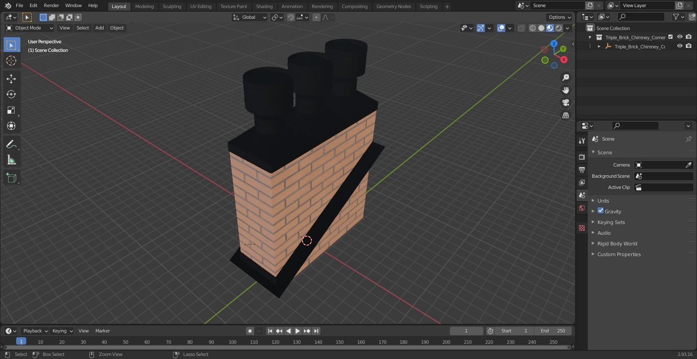 Triple Brick Chimney Corner Base 3D