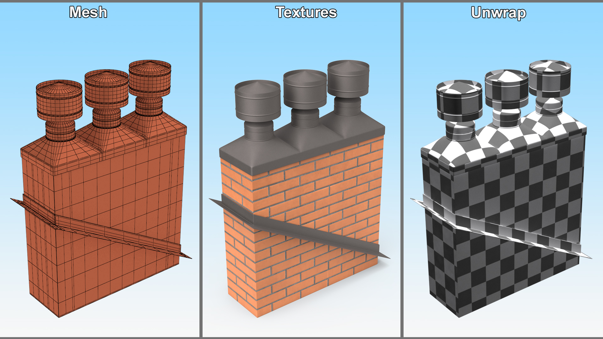 Triple Brick Chimney Corner Base 3D