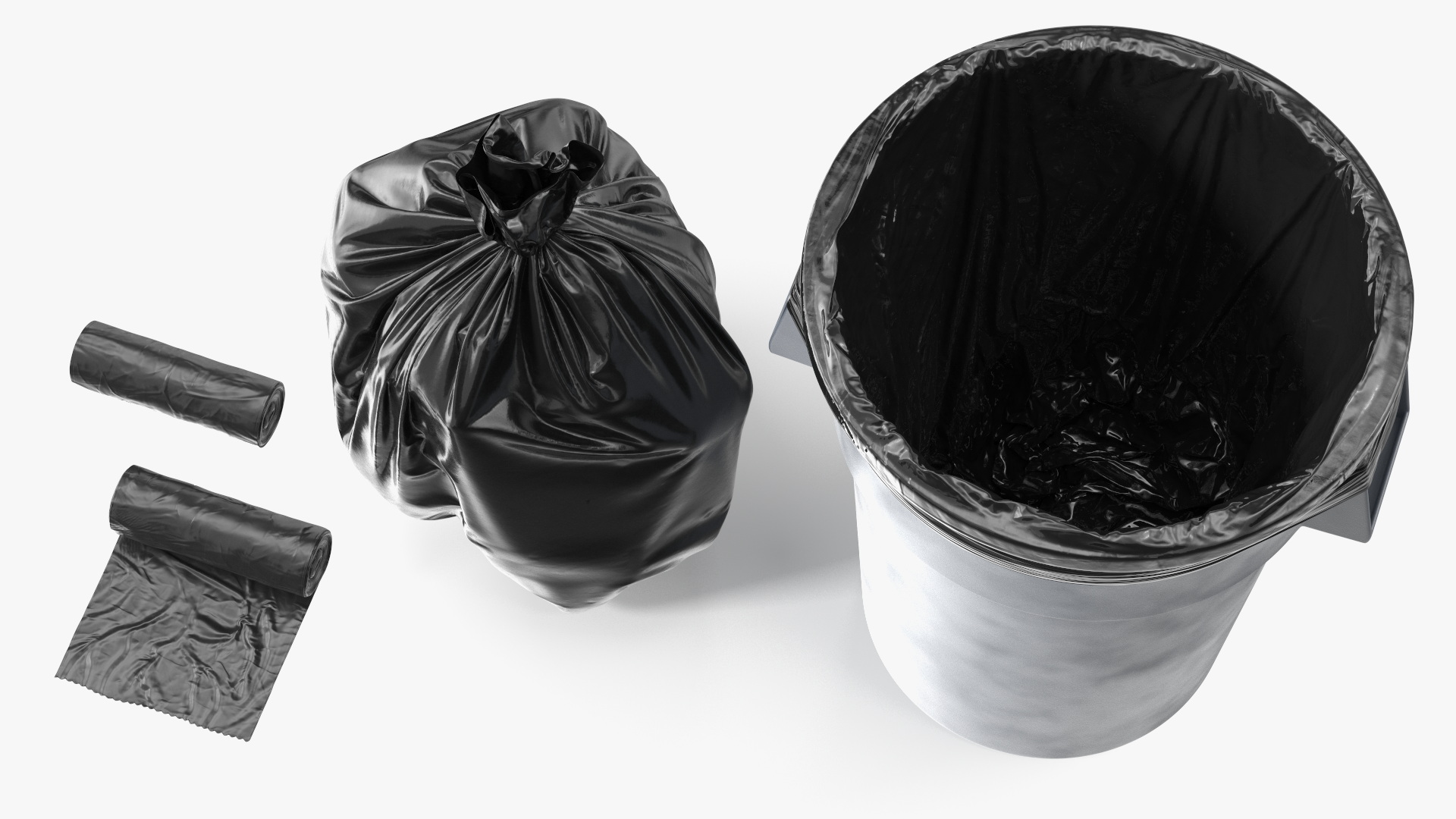 3D Black Trash Bags with Trash Bin