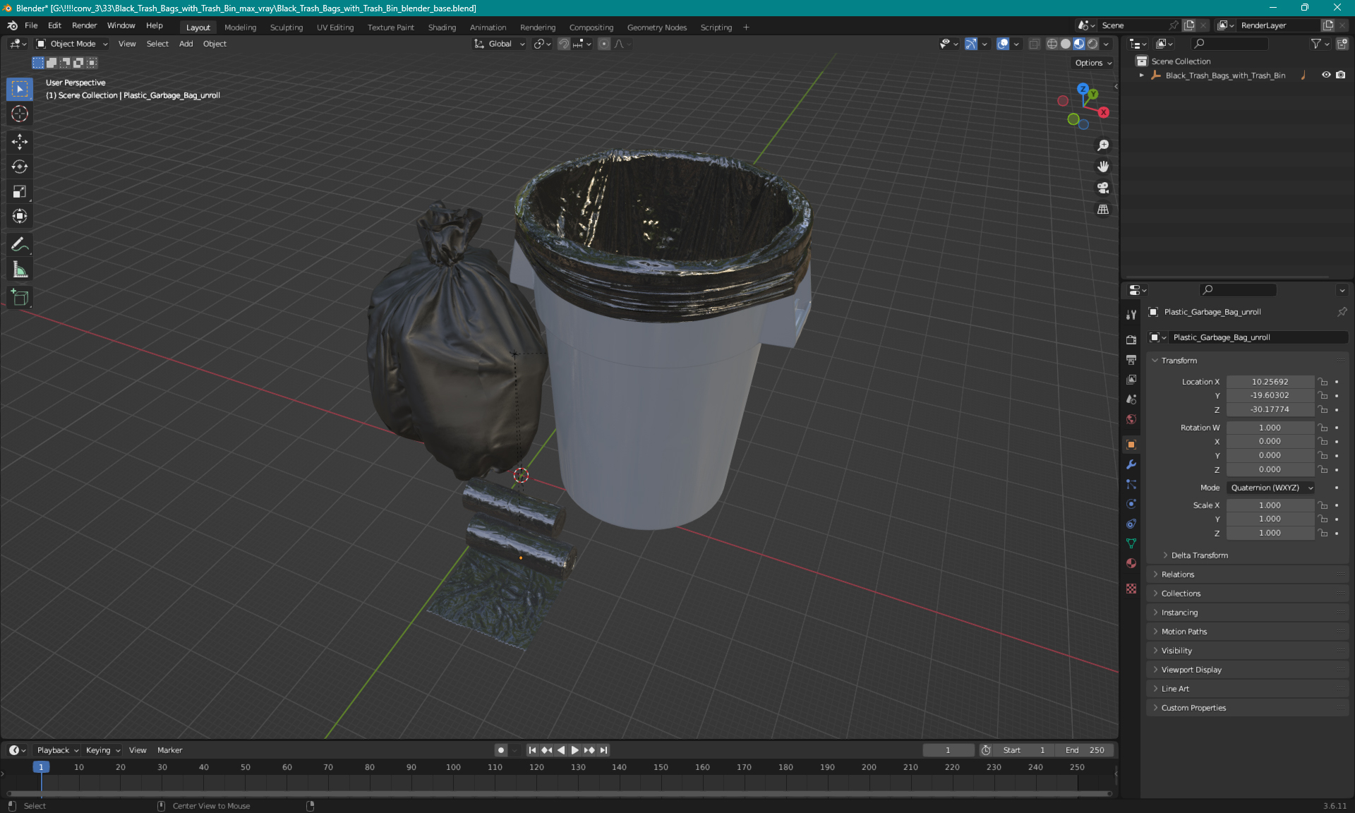 3D Black Trash Bags with Trash Bin