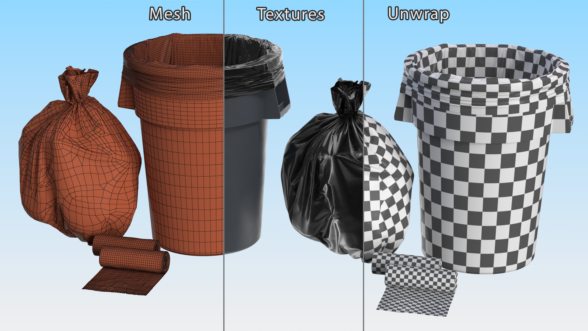 3D Black Trash Bags with Trash Bin