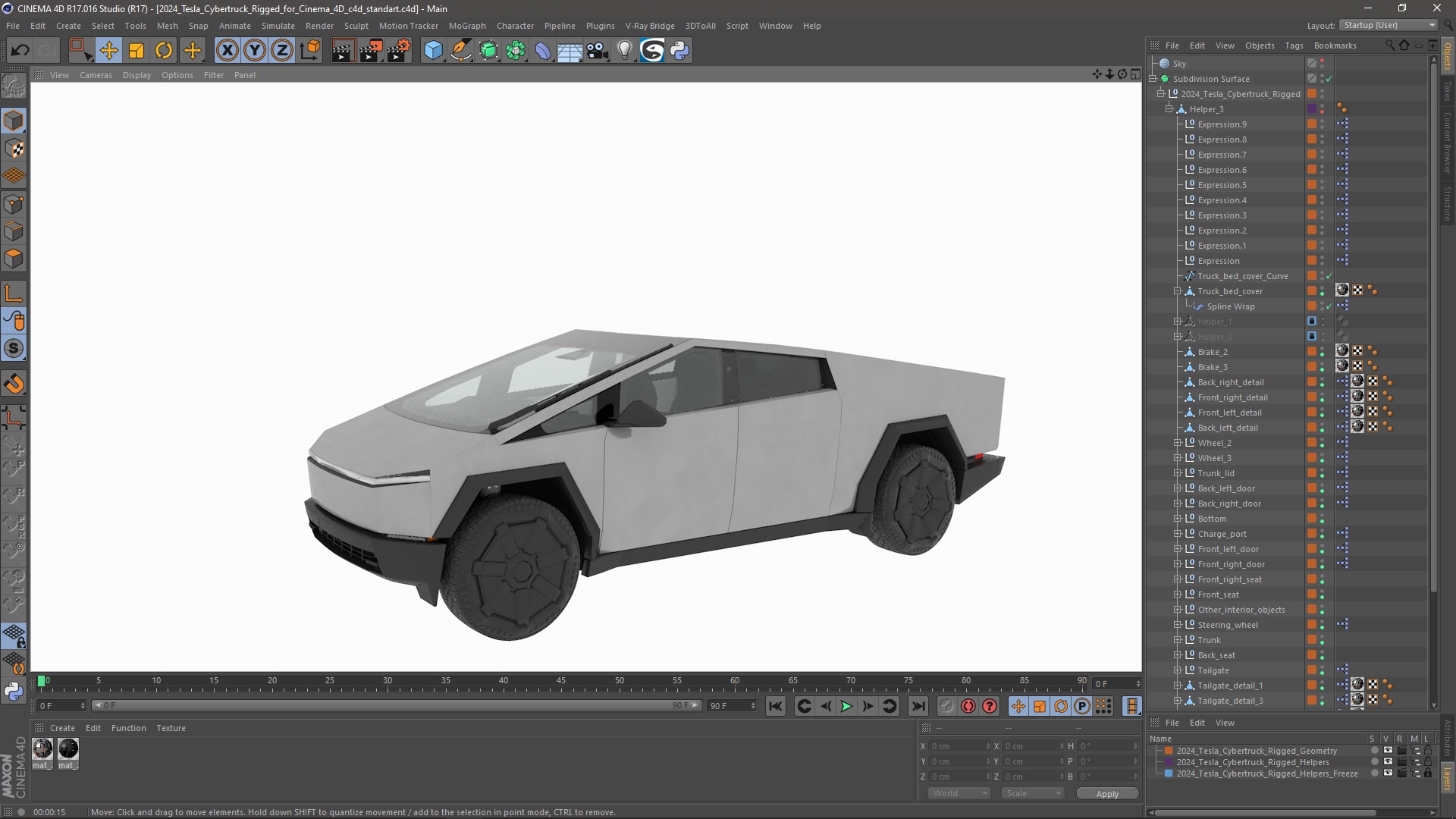 2024 Tesla Cybertruck Rigged for Cinema 4D 3D