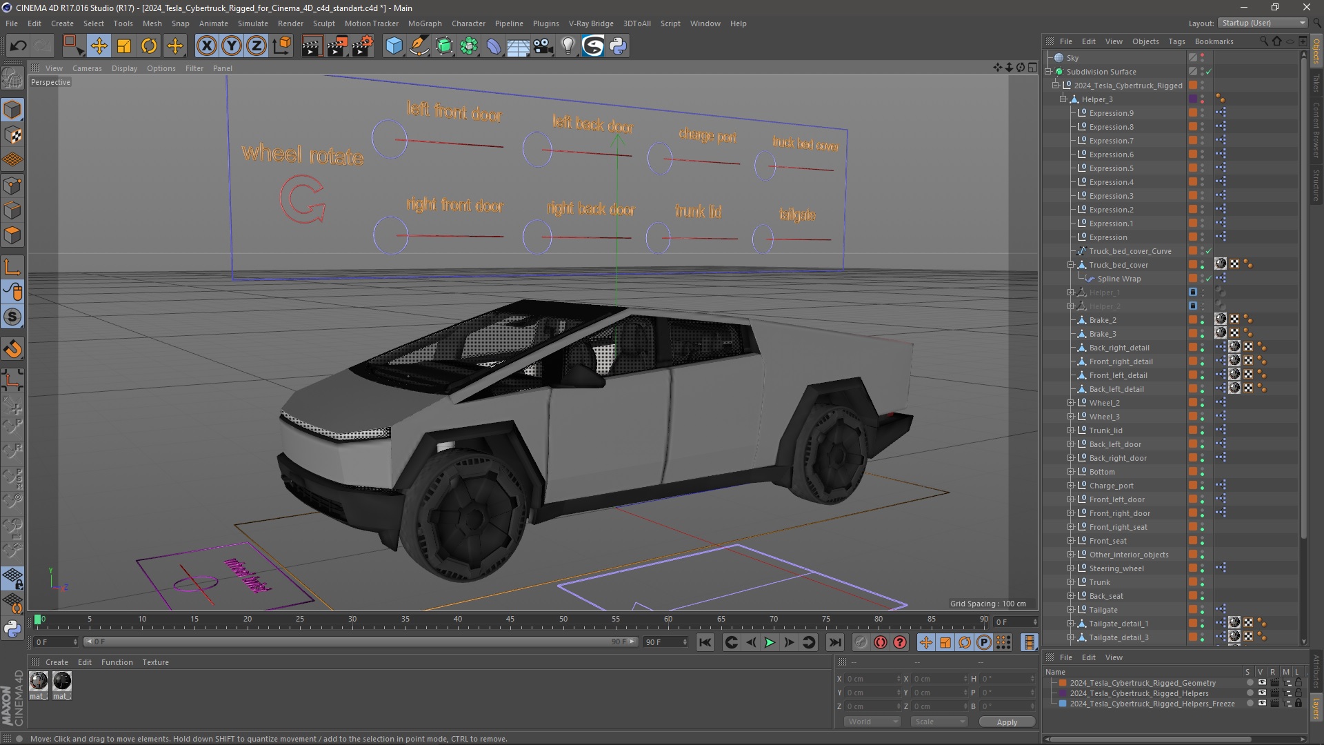 2024 Tesla Cybertruck Rigged for Cinema 4D 3D