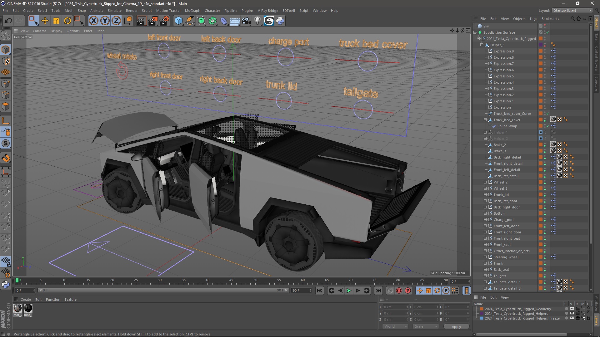 2024 Tesla Cybertruck Rigged for Cinema 4D 3D