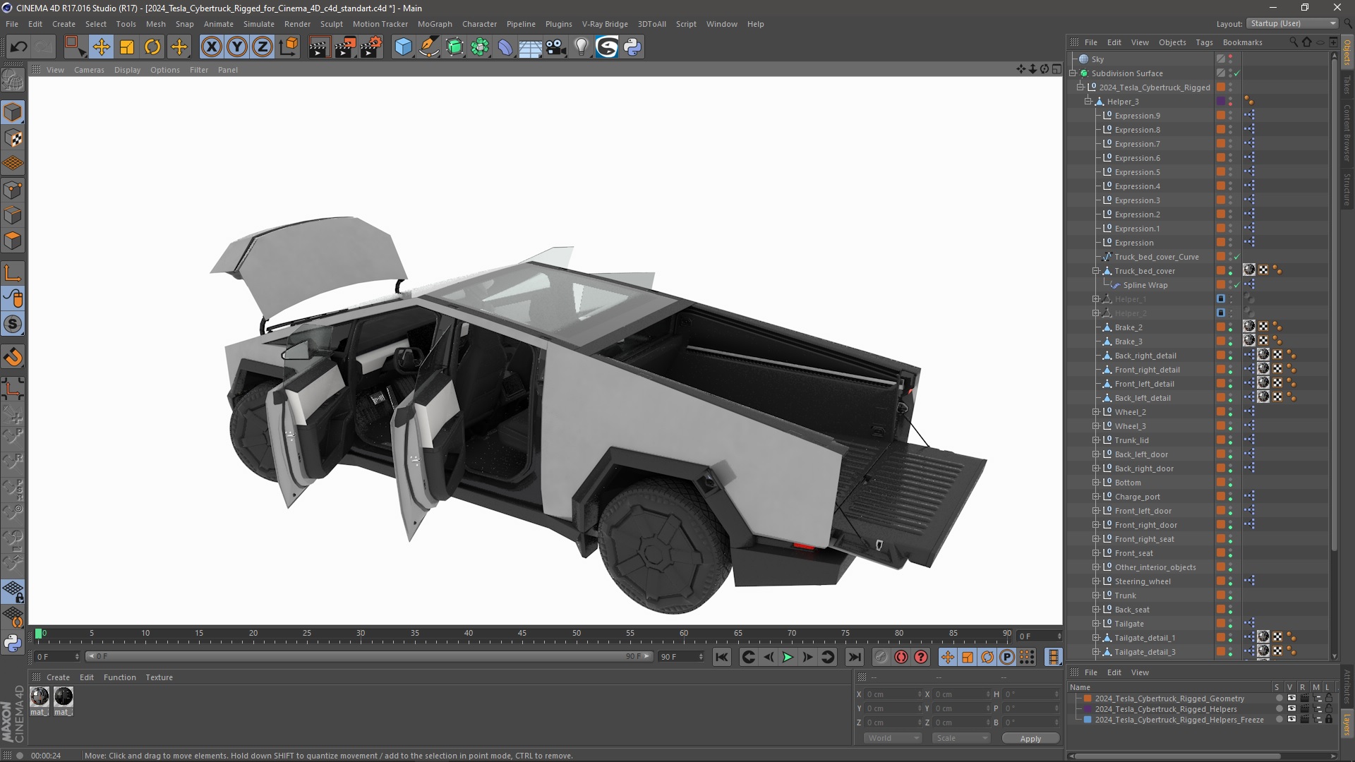 2024 Tesla Cybertruck Rigged for Cinema 4D 3D