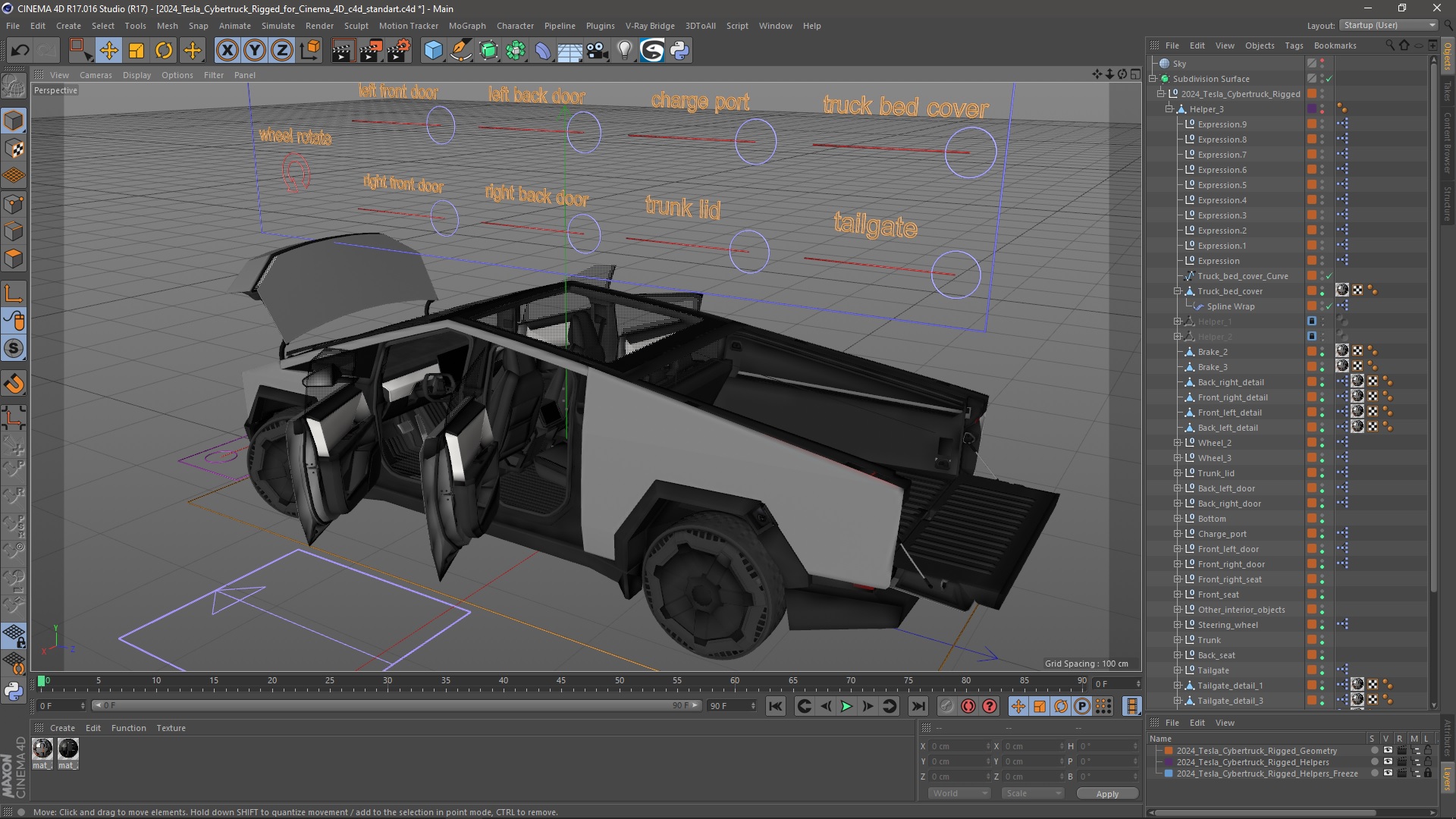 2024 Tesla Cybertruck Rigged for Cinema 4D 3D